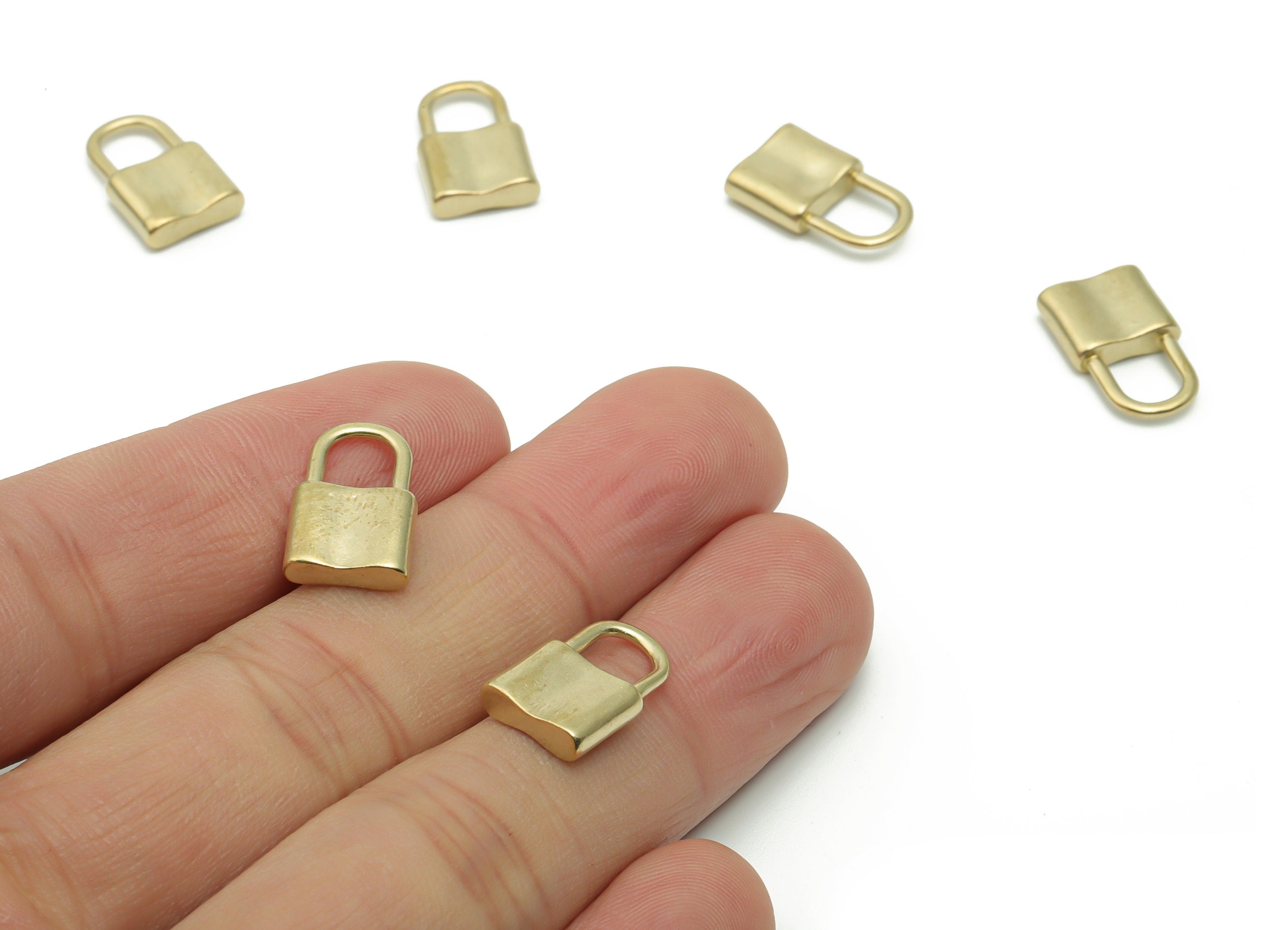 Brass Lock Earring Connector - Raw Brass Lock Charms and Pendant - DIY Jewelry Making Supplies - 16.97x14.37x3.01mm - PP5034 - DOMEDBAZAAR