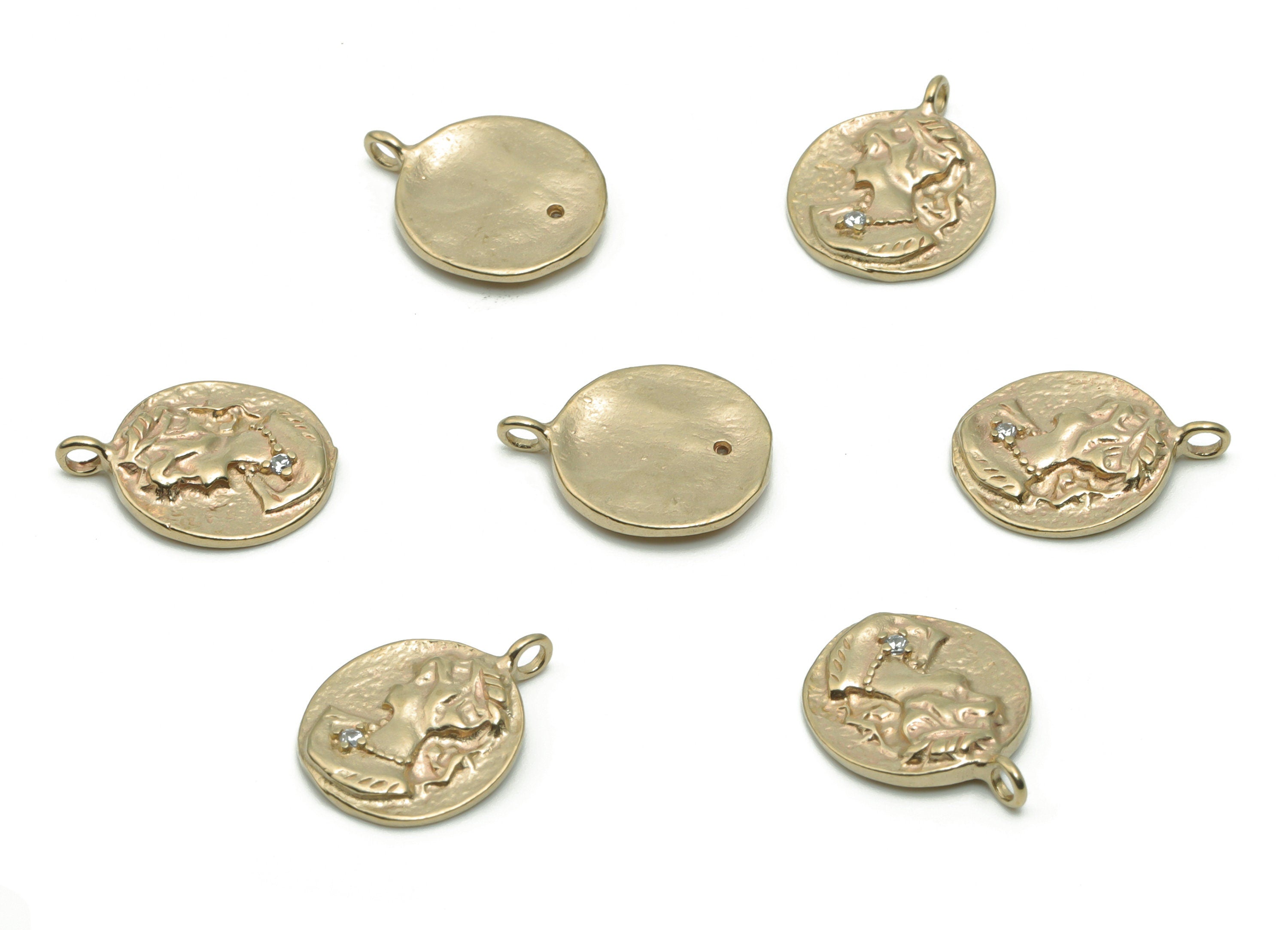 Brass Round Medallion Woman Earring Charms With Zircons - Raw Brass Woman Circle Pendant - Jewelry Supplies - 15.67x12.06x1.86mm - PP5048 - DOMEDBAZAAR