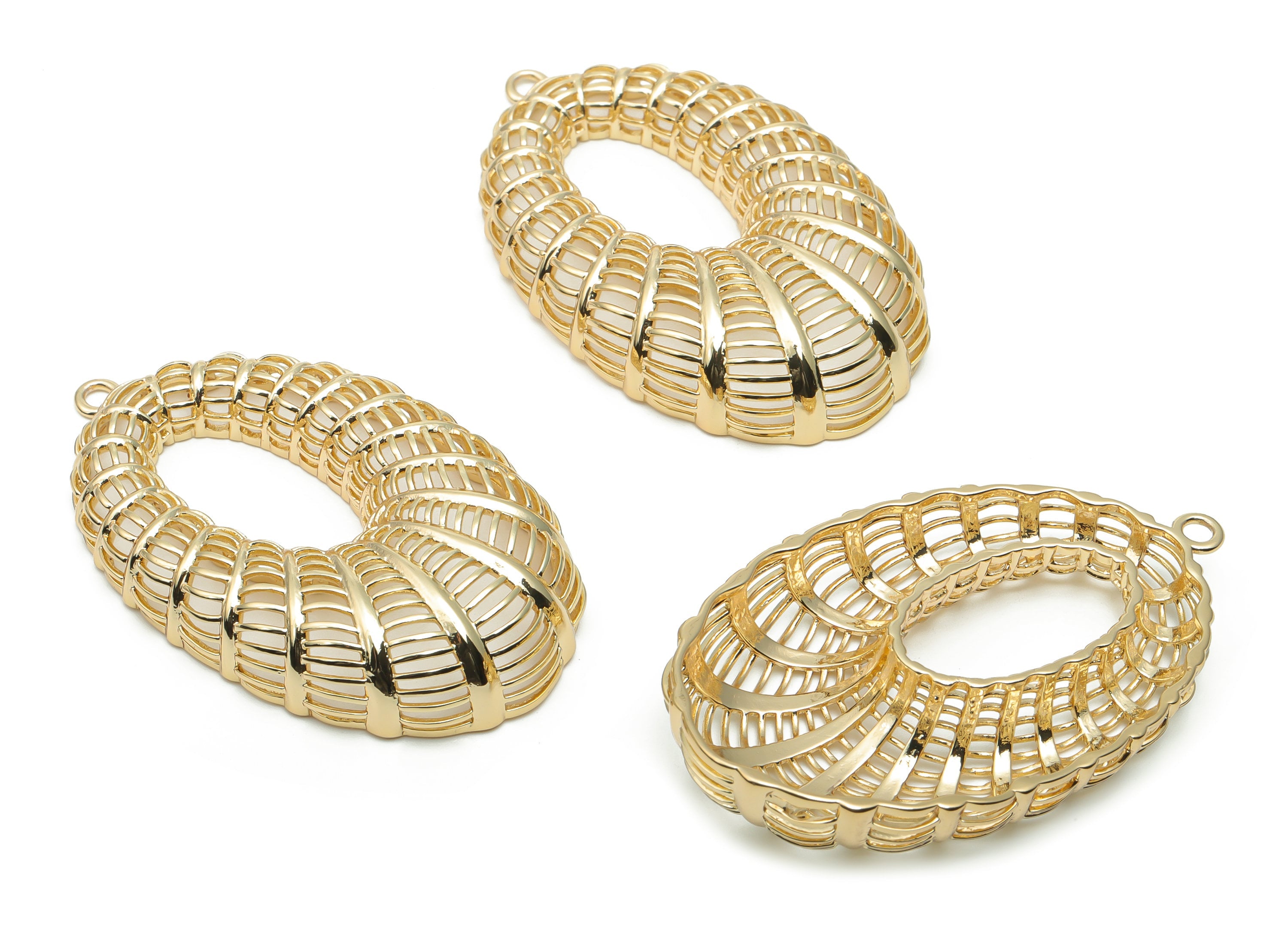 Brass Hollow Oval Earring Charms - Gold Hollow Oval Pendant - Gold Tone Plated Brass - Jewelry Making Supplies - 53.97x32.16x0.9mm - PP5075G - DOMEDBAZAAR