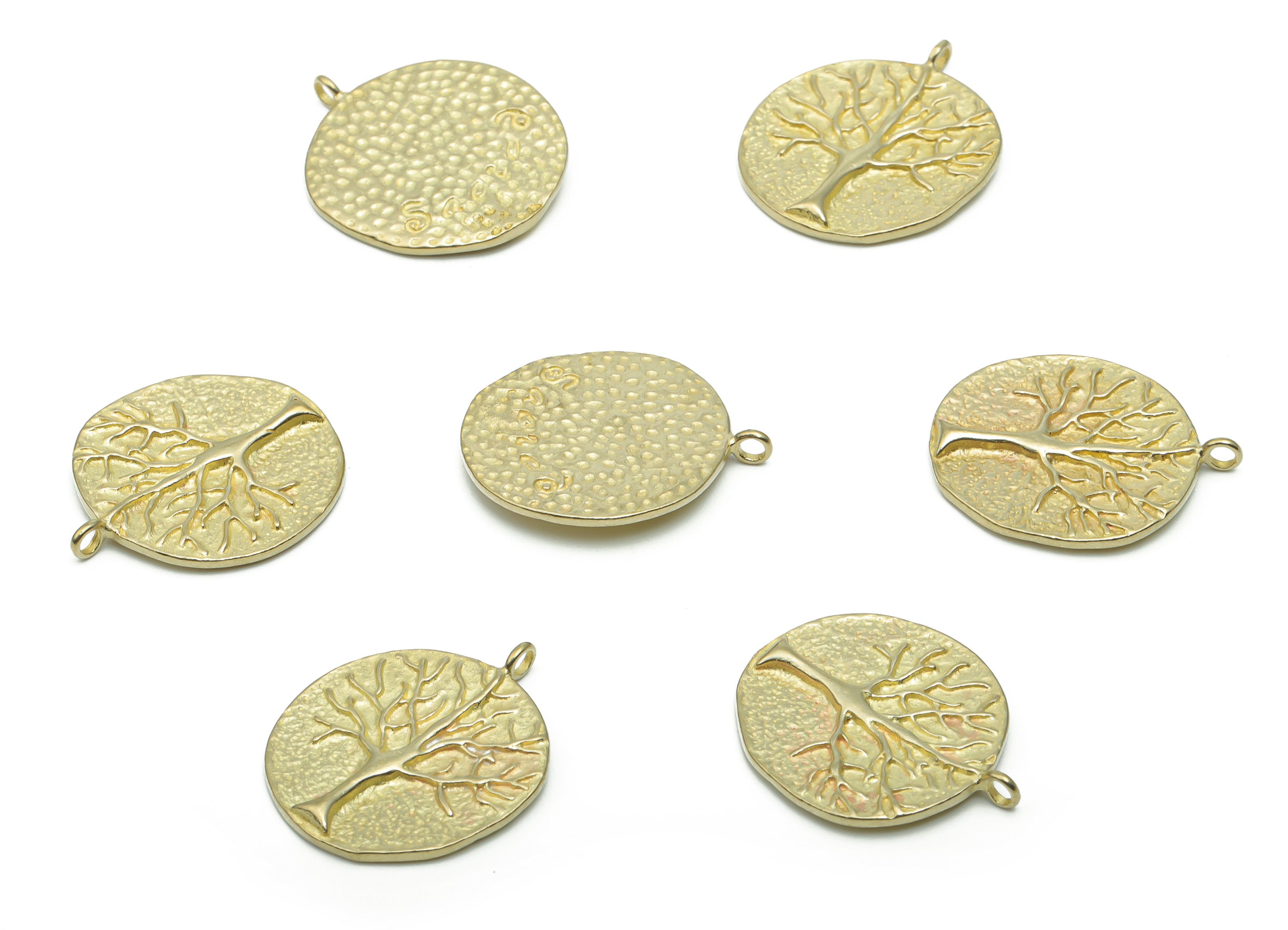 Brass Hammered Round Tree Root Earring Charms - Raw Brass Circle Tree Root Pendant - Jewelry Making Supplies - 22.11x18.56x1.52mm - PP5018 - DOMEDBAZAAR