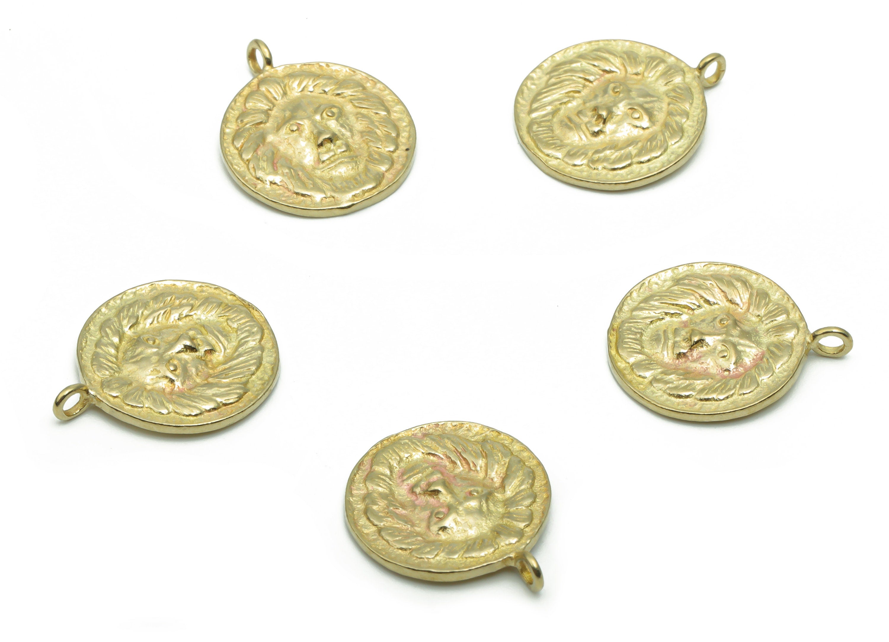 Brass Round Lion King Earring Charms - Raw Brass Lion King Circle Pendant - Antique Age Charm - Jewelry Supplies - 17.31x14.2x1.6mm - PP5064 - DOMEDBAZAAR