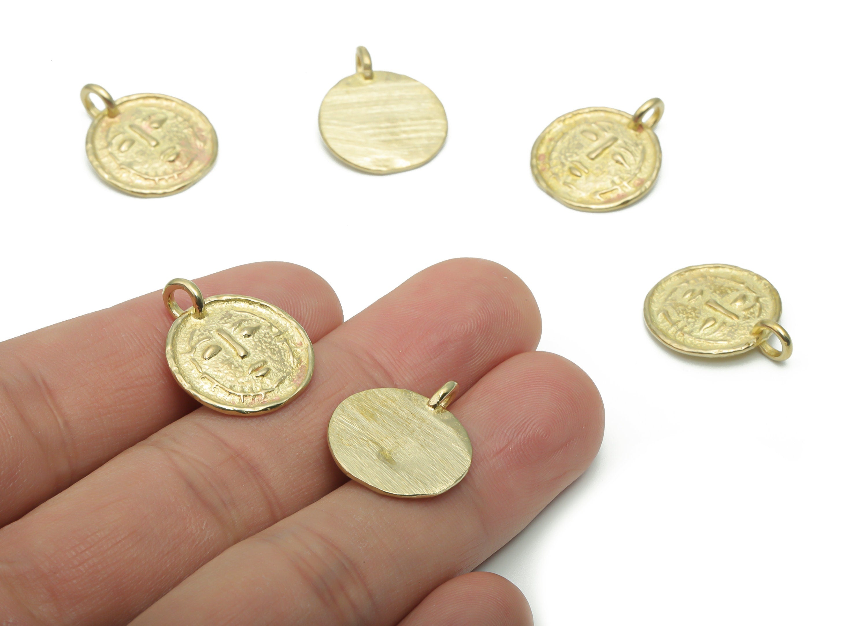 Brass Round Face Earring Charms - Raw Brass Woman Face Circle Pendant - Antique Age Charm -  Jewelry Supplies - 20.79x16.97x1.54mm - PP5021 - DOMEDBAZAAR