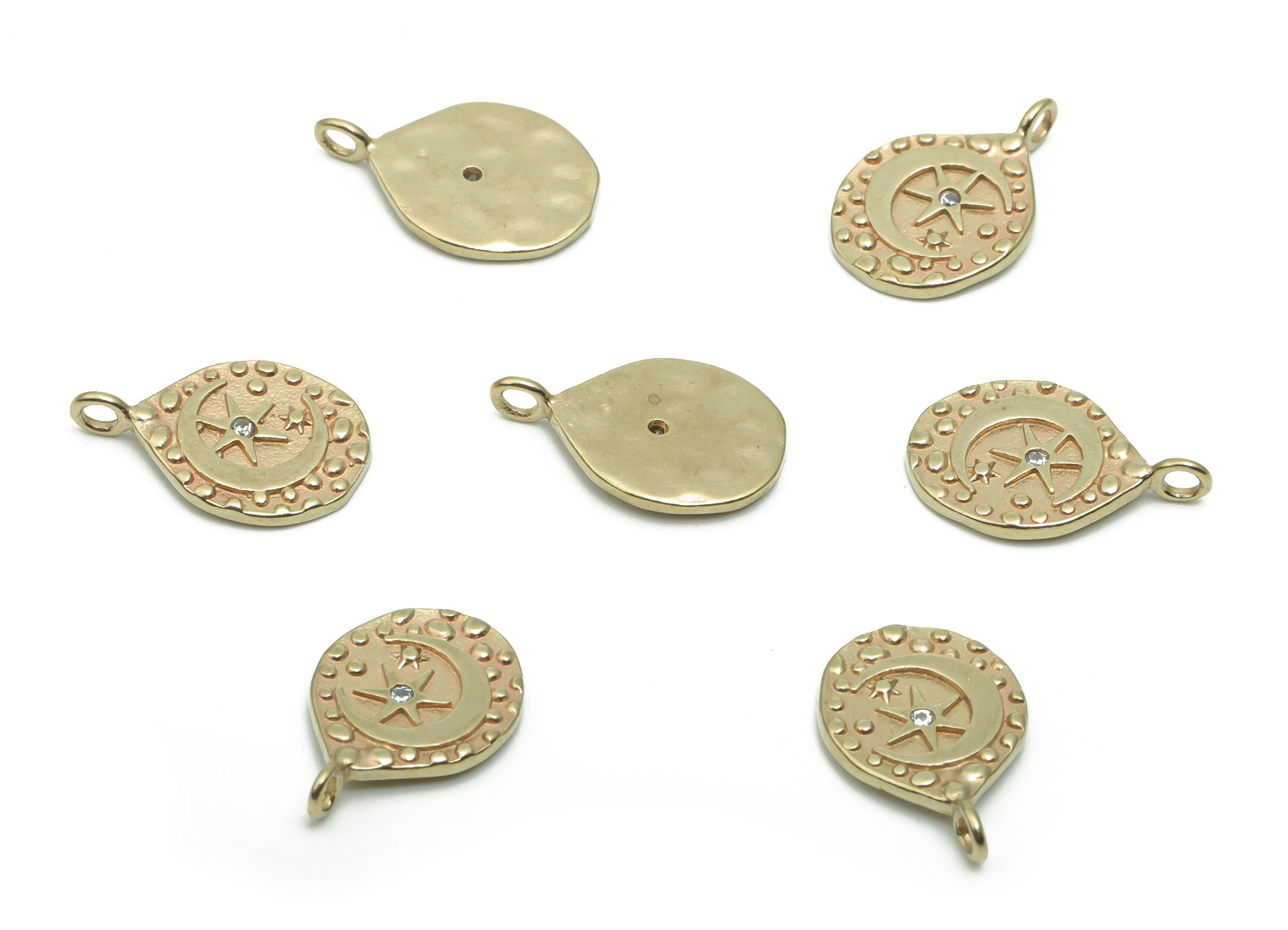 Brass Round Spotted Moon Star Earring Charms With Zircon - Raw Brass Crescent Circle Pendant - Jewelry Supplies - 15.16x10.1x1.15mm - PP5004 - DOMEDBAZAAR
