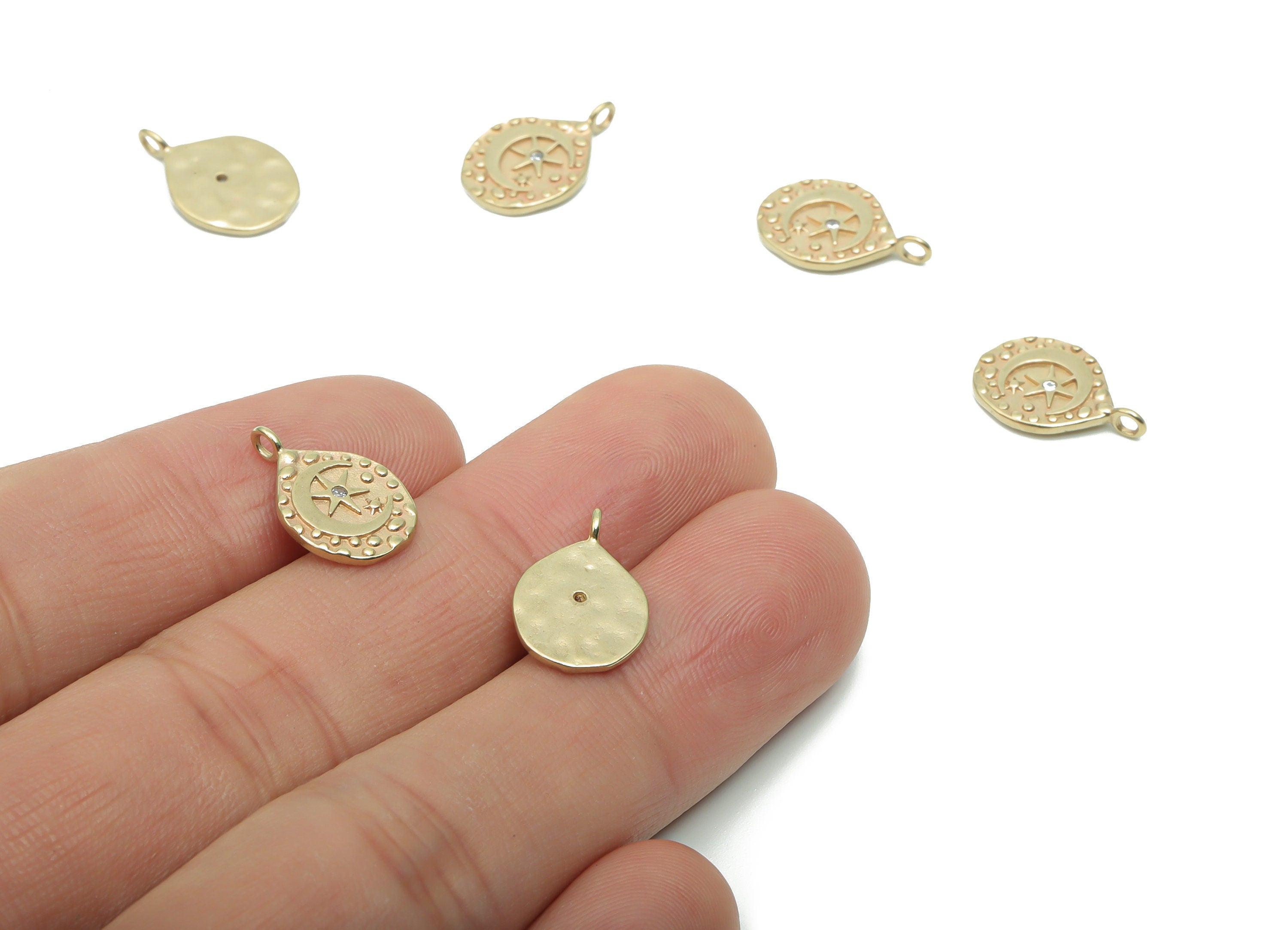 Brass Round Spotted Moon Star Earring Charms With Zircon - Raw Brass Crescent Circle Pendant - Jewelry Supplies - 15.16x10.1x1.15mm - PP5004 - DOMEDBAZAAR