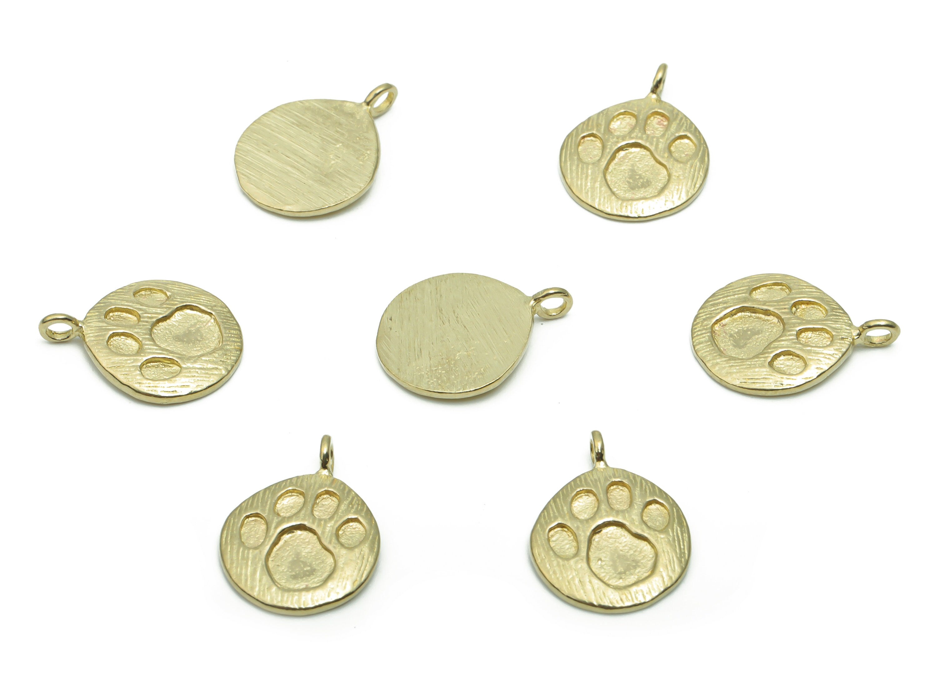 Brass Texture Round Footprint Earring Charms - Raw Brass Bear Footprint Circle Pendant - Jewelry Supplies - 14.89x11.08x1.44mm - PP5059 - DOMEDBAZAAR