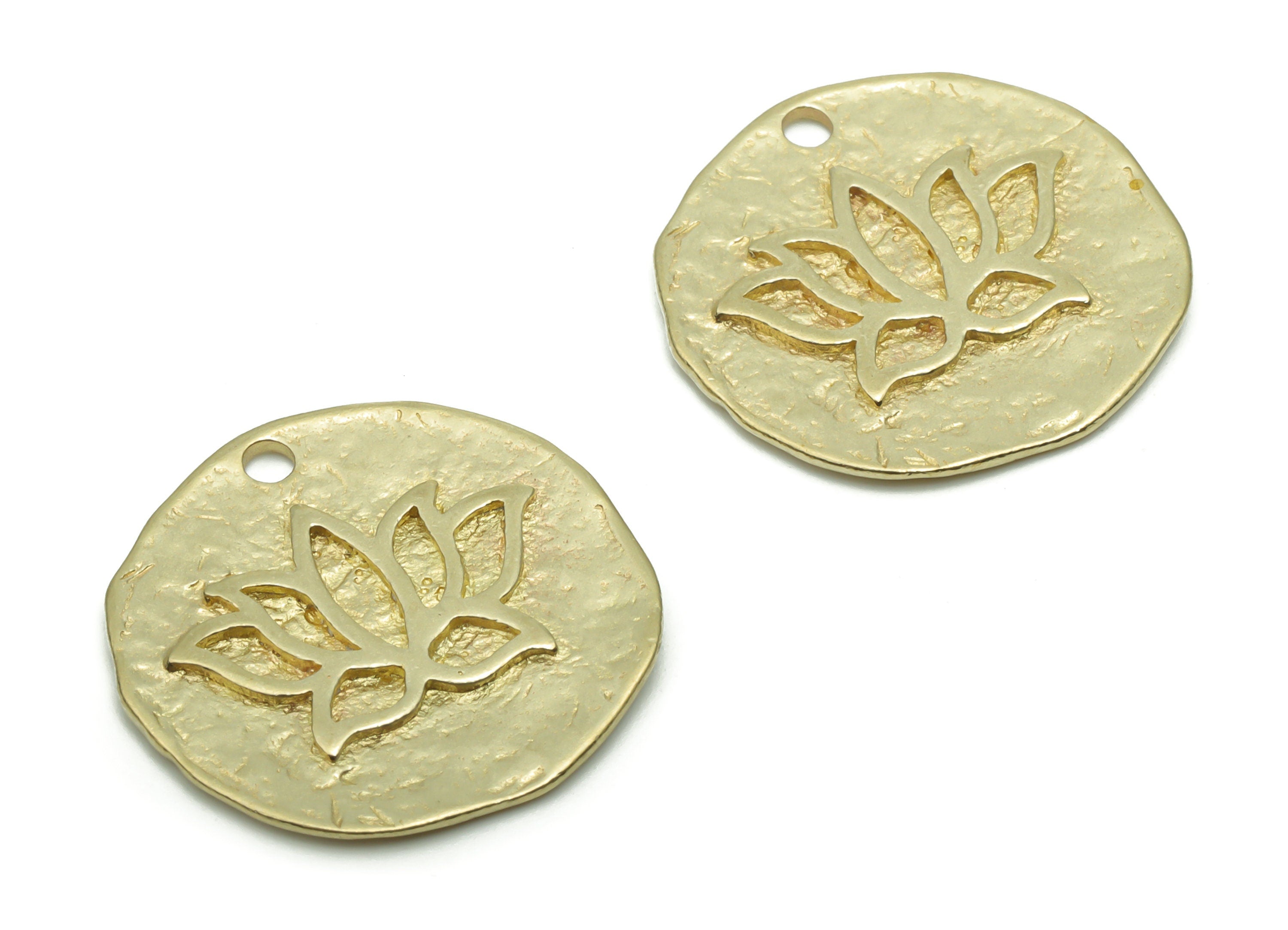Brass Hammered Round Lotus Earring Charms - Raw Brass Flower Circle Pendant - DIY Jewelry Making Supplies - 20.69x20.56x1.59mm - PP5062 - DOMEDBAZAAR
