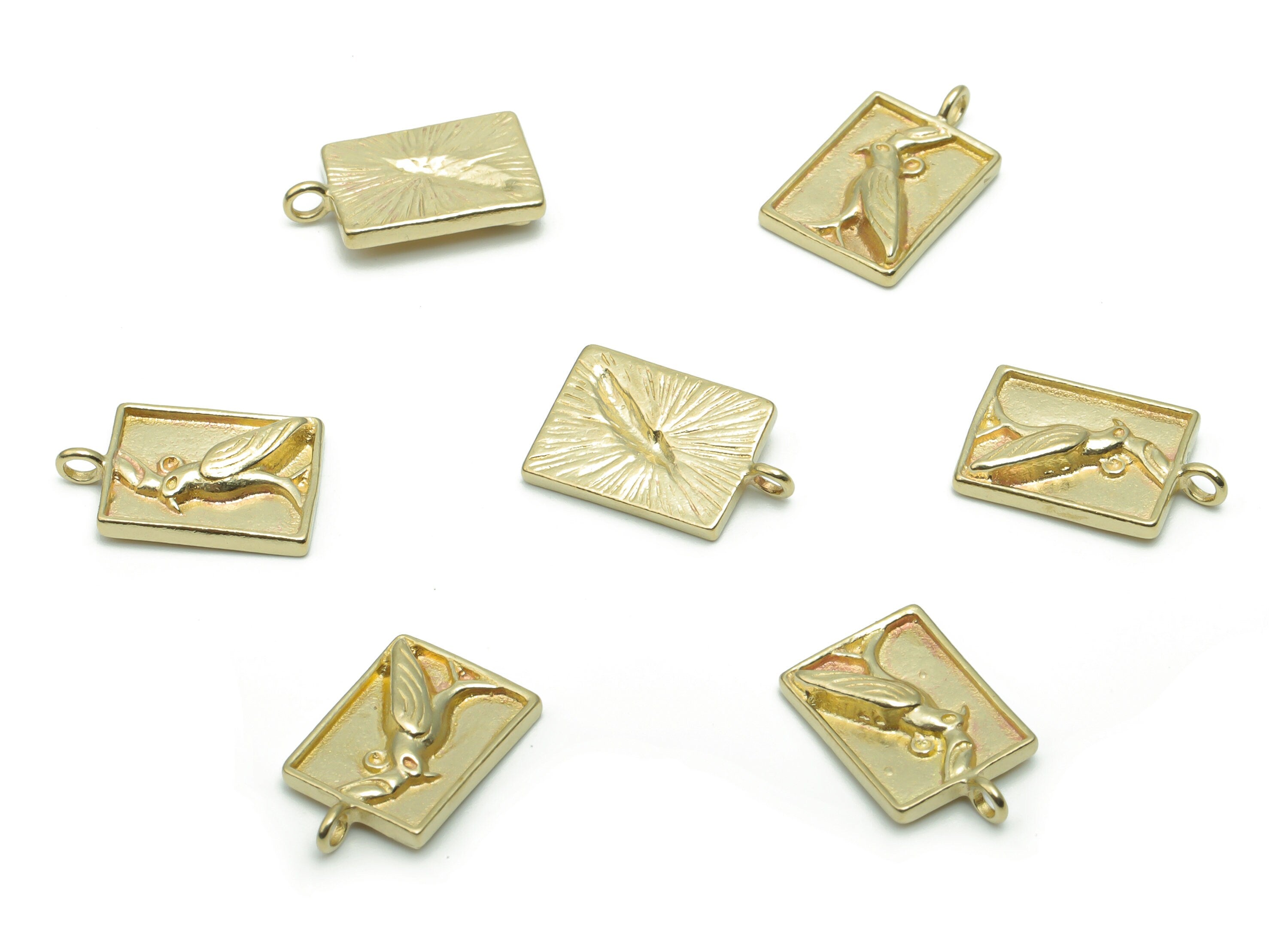 Brass Square Parrot Earring Charms - Raw Brass Square Bird Pendant - DIY Jewelry Making Supplies - 15.43x9.74x2.35mm - PP5006 - DOMEDBAZAAR