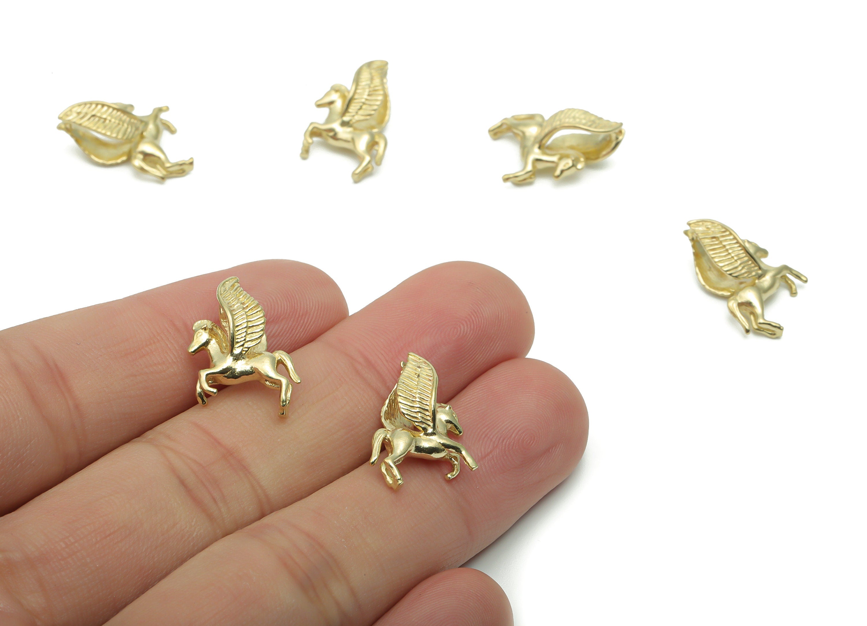 Brass Running Horse Earring Connector - Raw Brass Pegasus Wing Charms and Pendant - Jewelry Making Supplies - 17.74x14.78x3.24mm - PP5008 - DOMEDBAZAAR