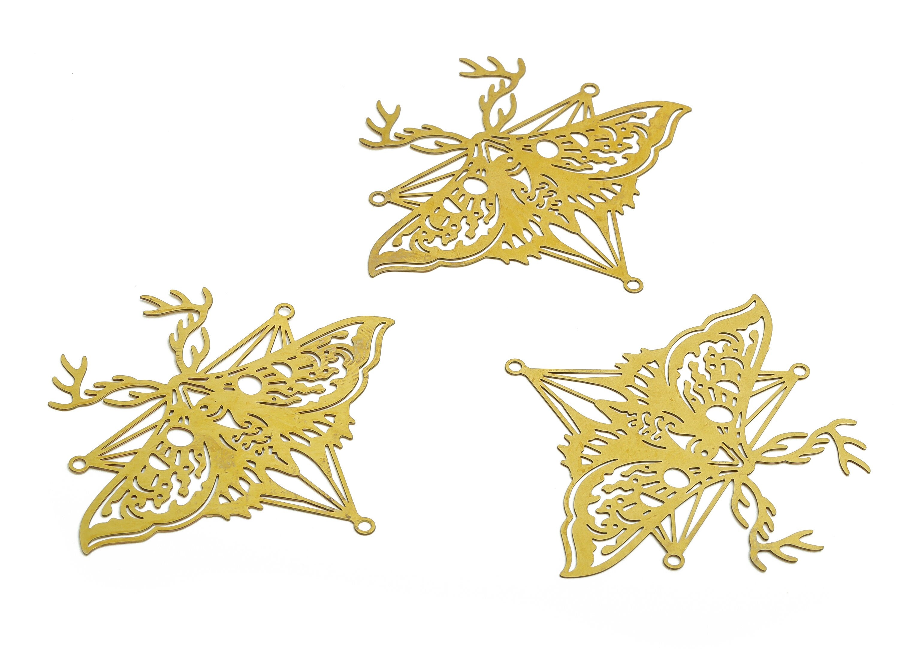 Raw Brass Horn Moth Earrings Charms- Raw Brass Butterfly Pendant Charms - Brass Findings - DIY Earring Charm -52.17x47.1x0.34mm- JJB6774 - DOMEDBAZAAR
