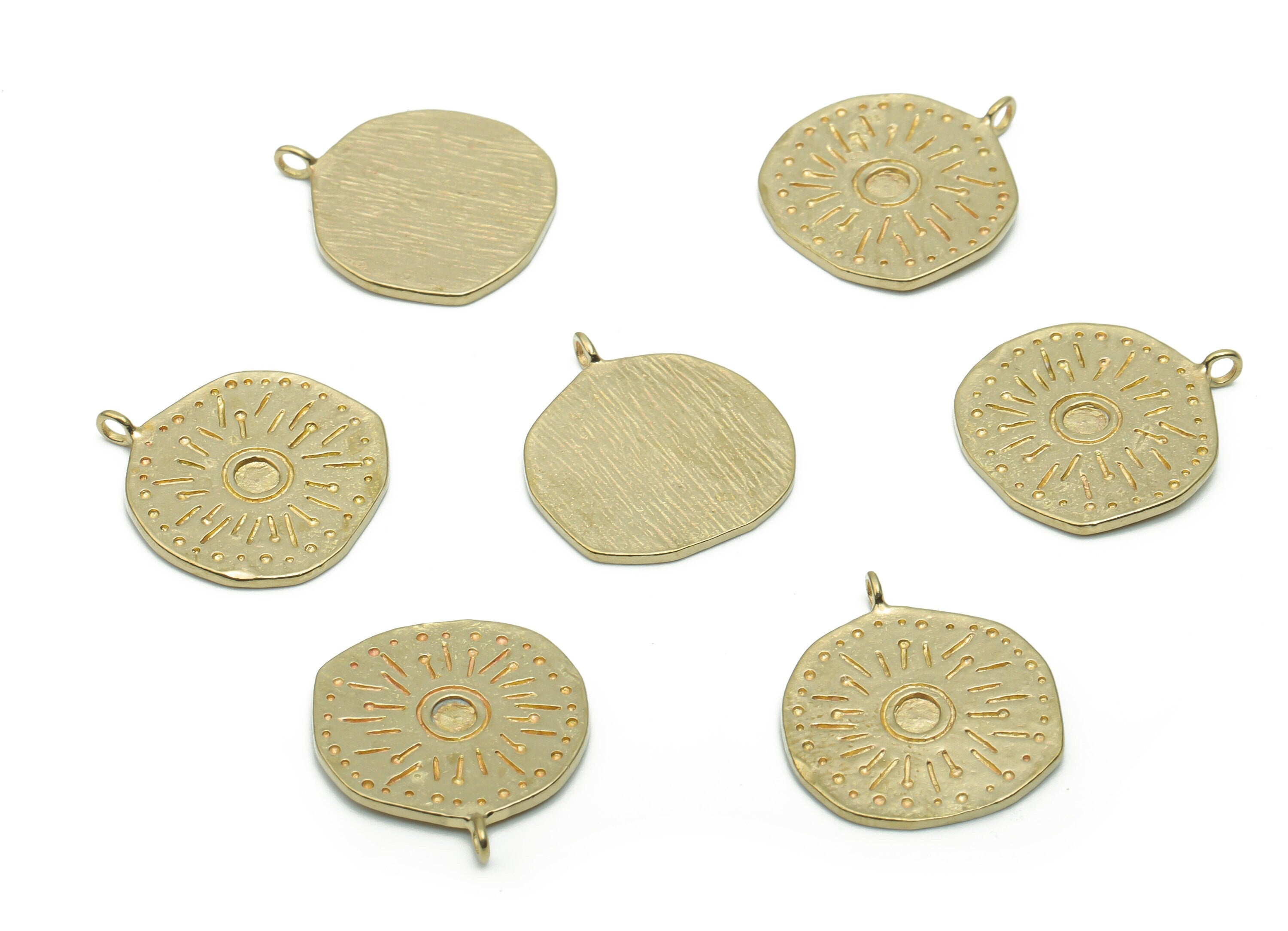 Brass Texture Round Sun Earring Charms - Raw Brass Sun Circle Irregular Pendant - Jewelry Making Supplies - 19.8x17.47x0.97mm - PP5007 - DOMEDBAZAAR