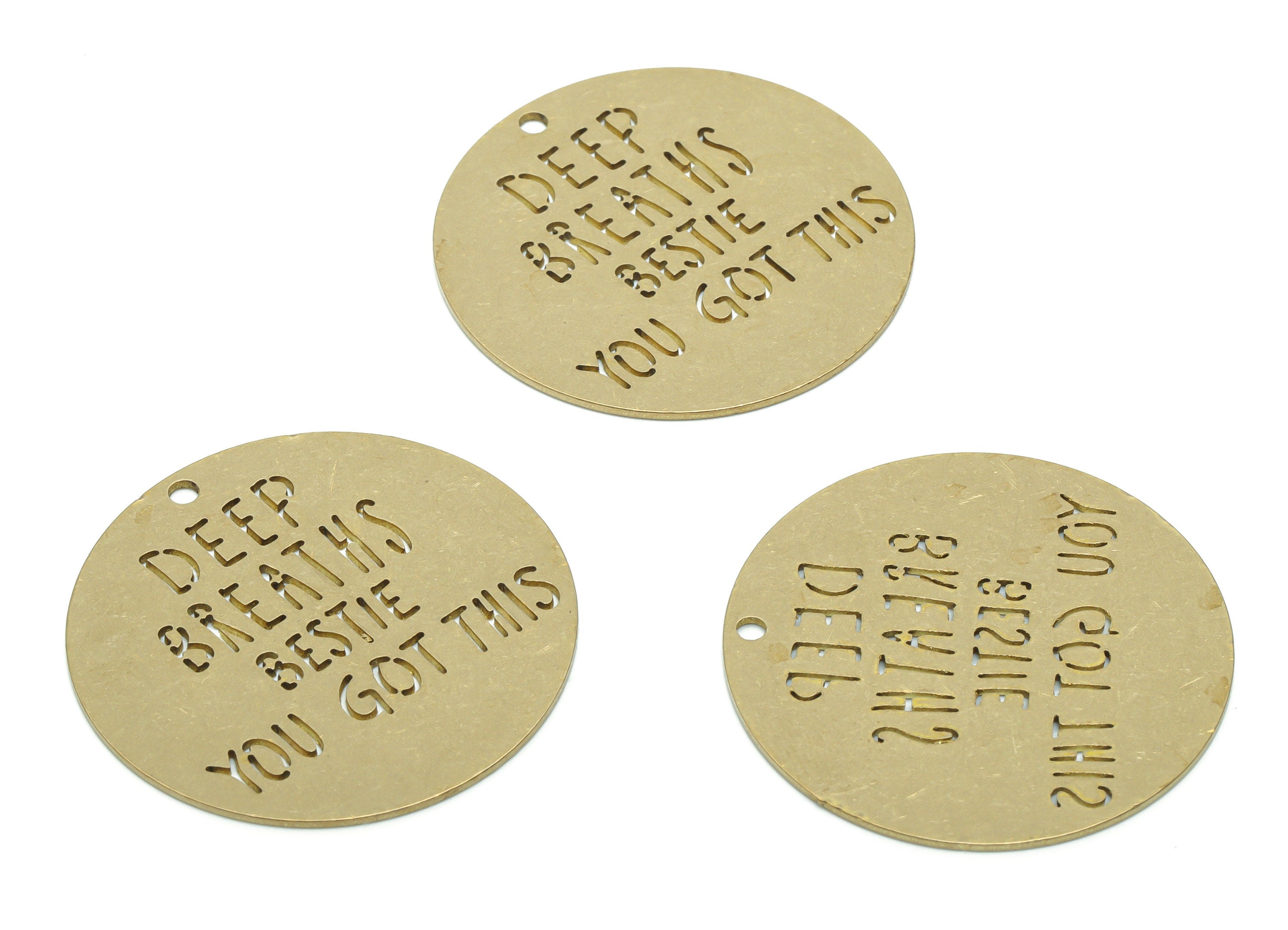 Brass Deep Breaths Bestie You Got This Earring Charms - Raw Brass Words Phrase Pendant - Jewelry Supplies - 34.75x34.75x0.75mm - PPZ0123 - DOMEDBAZAAR