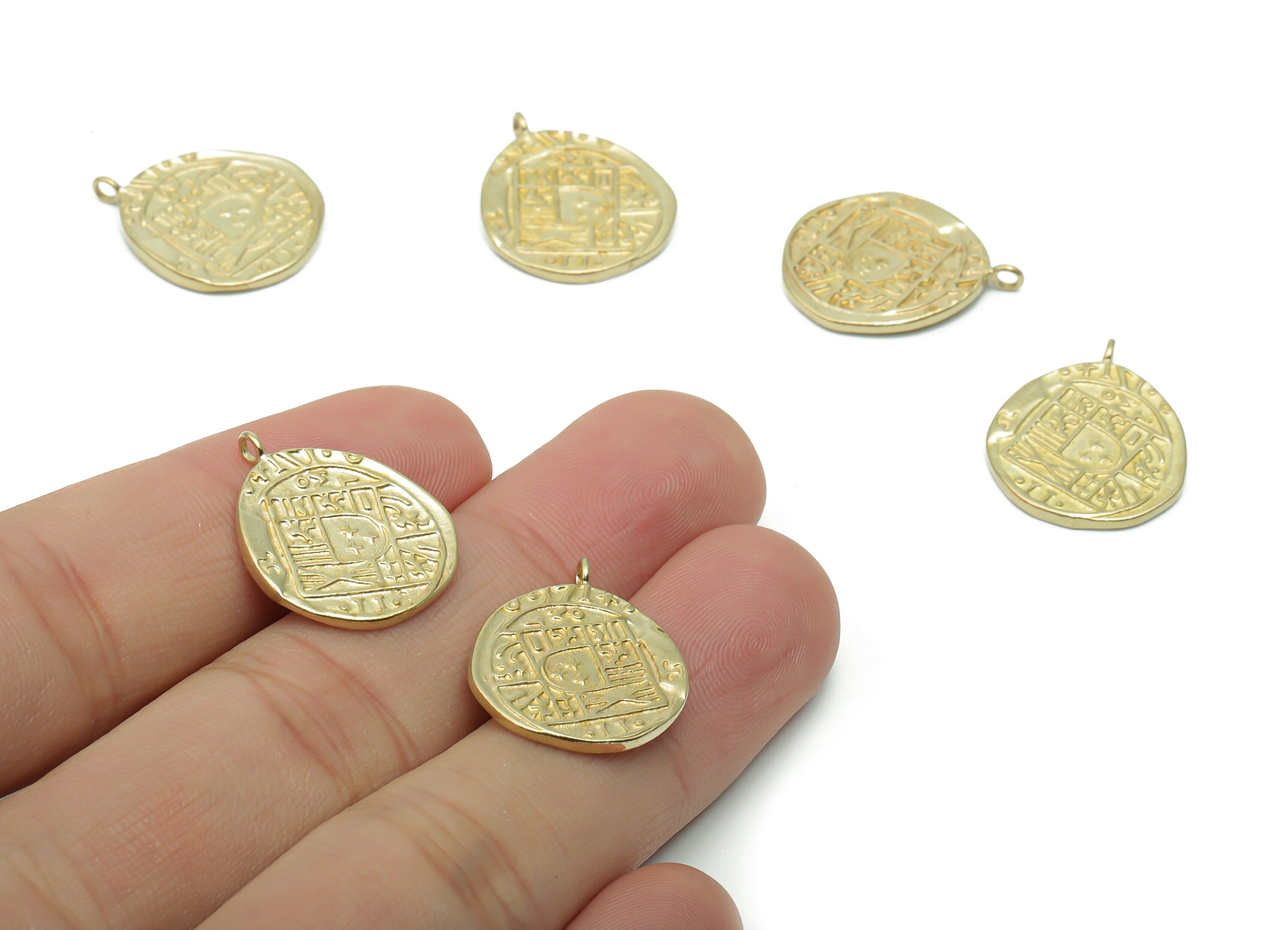 Brass Oval Look Old Medallion Earring Charms - Raw Brass Look Old Coin Pendant - DIY Jewelry Making Supplies - 21.2x17.42x1.3mm - PP5020 - DOMEDBAZAAR
