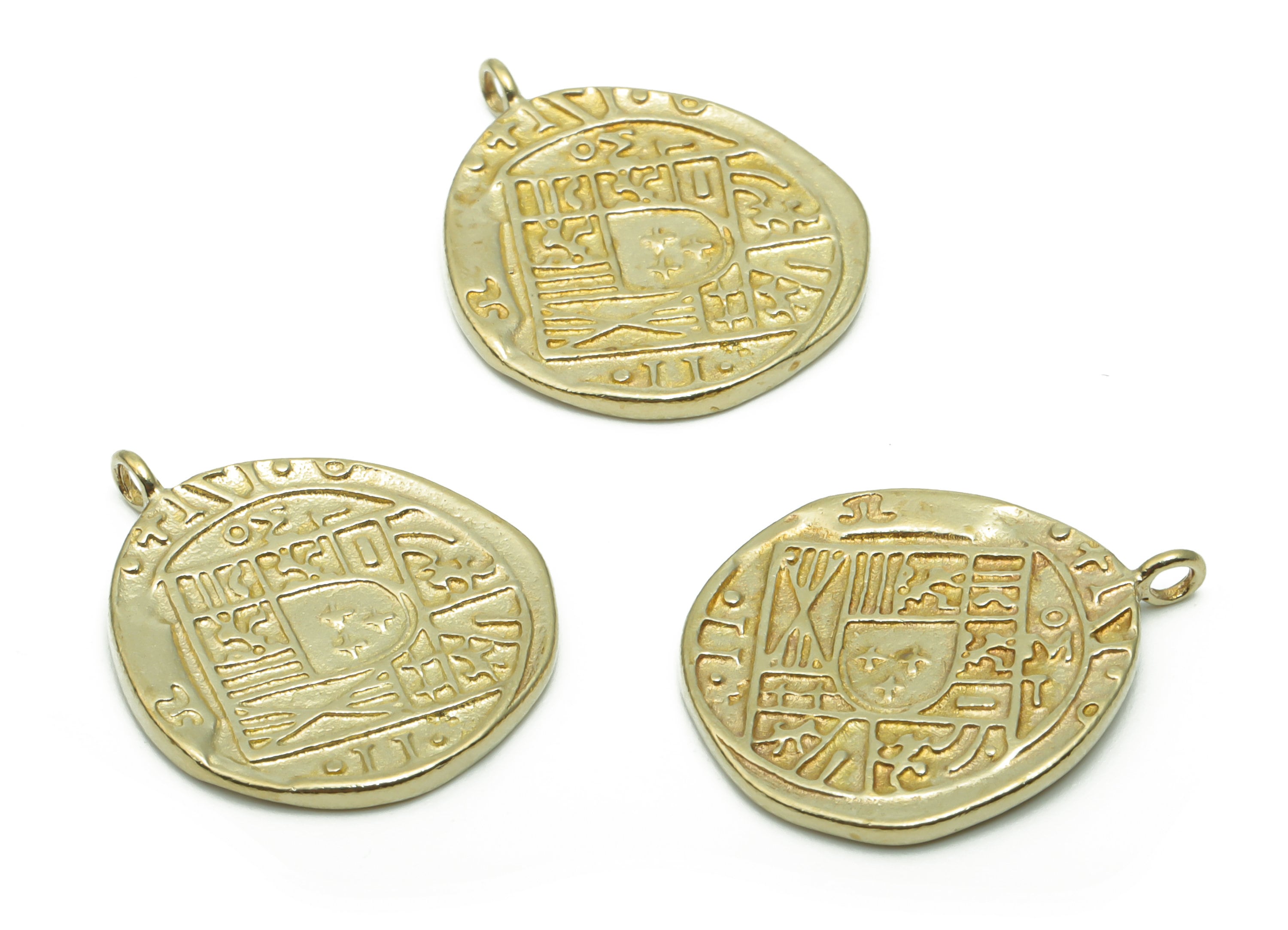Brass Oval Look Old Medallion Earring Charms - Raw Brass Look Old Coin Pendant - DIY Jewelry Making Supplies - 21.2x17.42x1.3mm - PP5020 - DOMEDBAZAAR