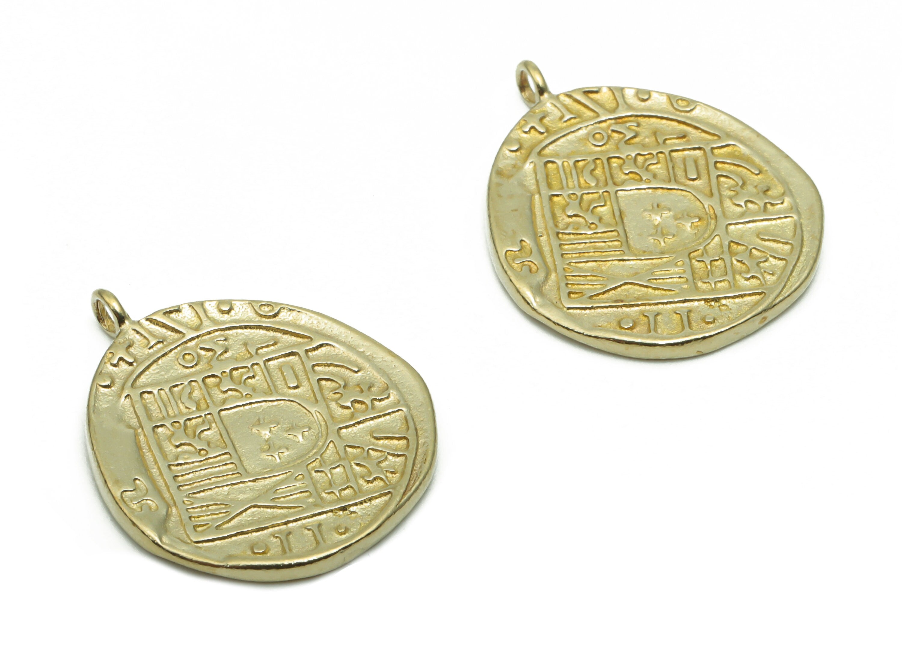Brass Oval Look Old Medallion Earring Charms - Raw Brass Look Old Coin Pendant - DIY Jewelry Making Supplies - 21.2x17.42x1.3mm - PP5020 - DOMEDBAZAAR