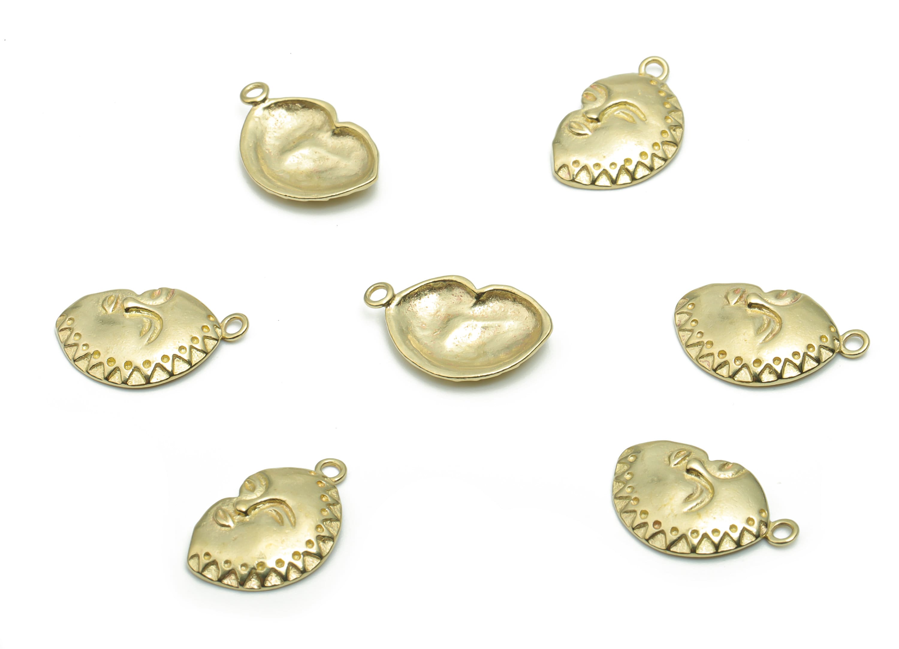 Brass Mini Happy Face Earring Charms - Raw Brass Woman Smile Pendant - DIY Jewelry Making Supplies - 16.48x10.19x1.41mm - PP5023 - DOMEDBAZAAR