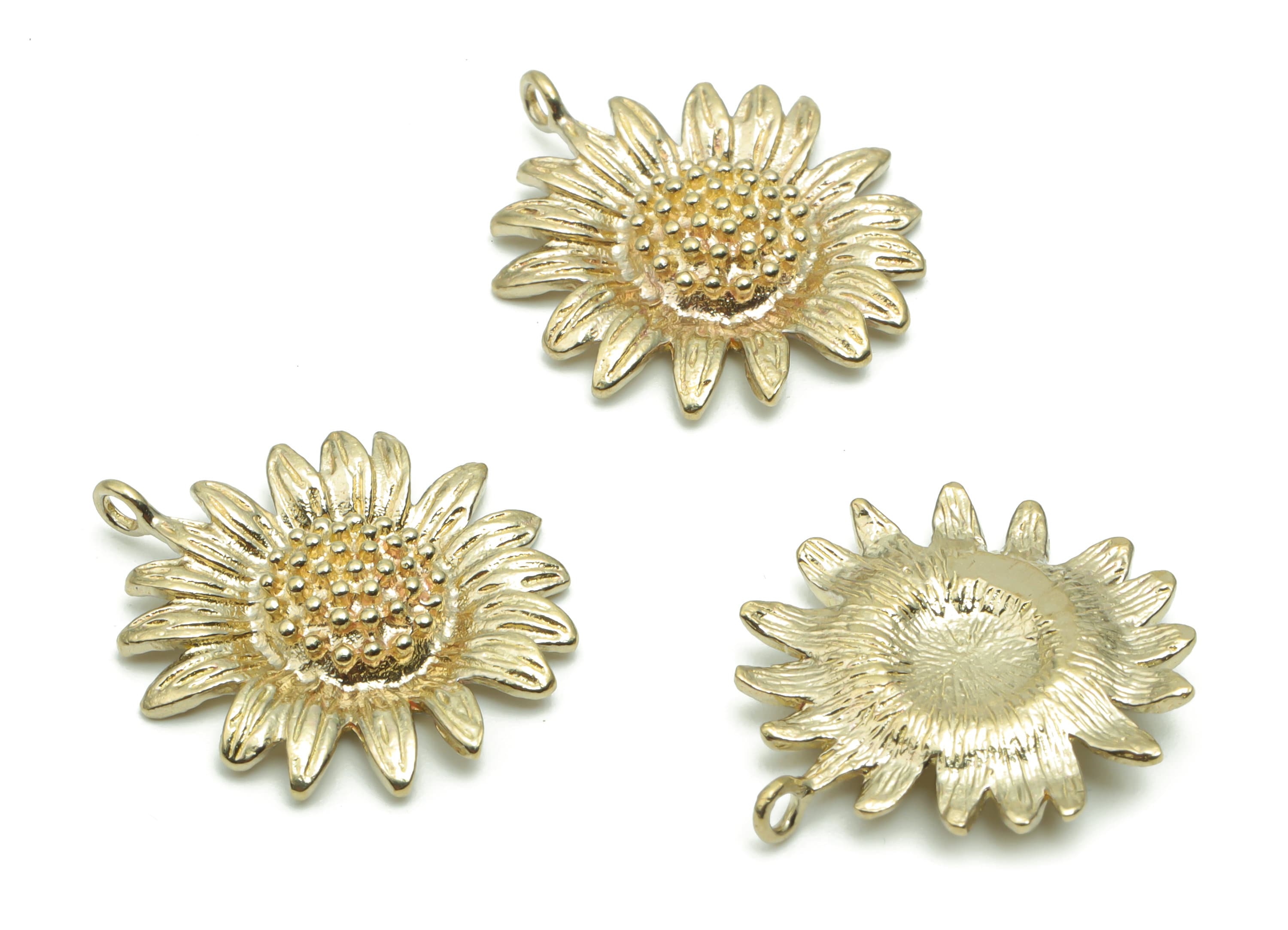Brass Texture Sunflower Earring Charms - Raw Brass Sunflower Pendant - Jewelry Making Supplies - 22.32x19.49x3.52mm - PP5051 - DOMEDBAZAAR