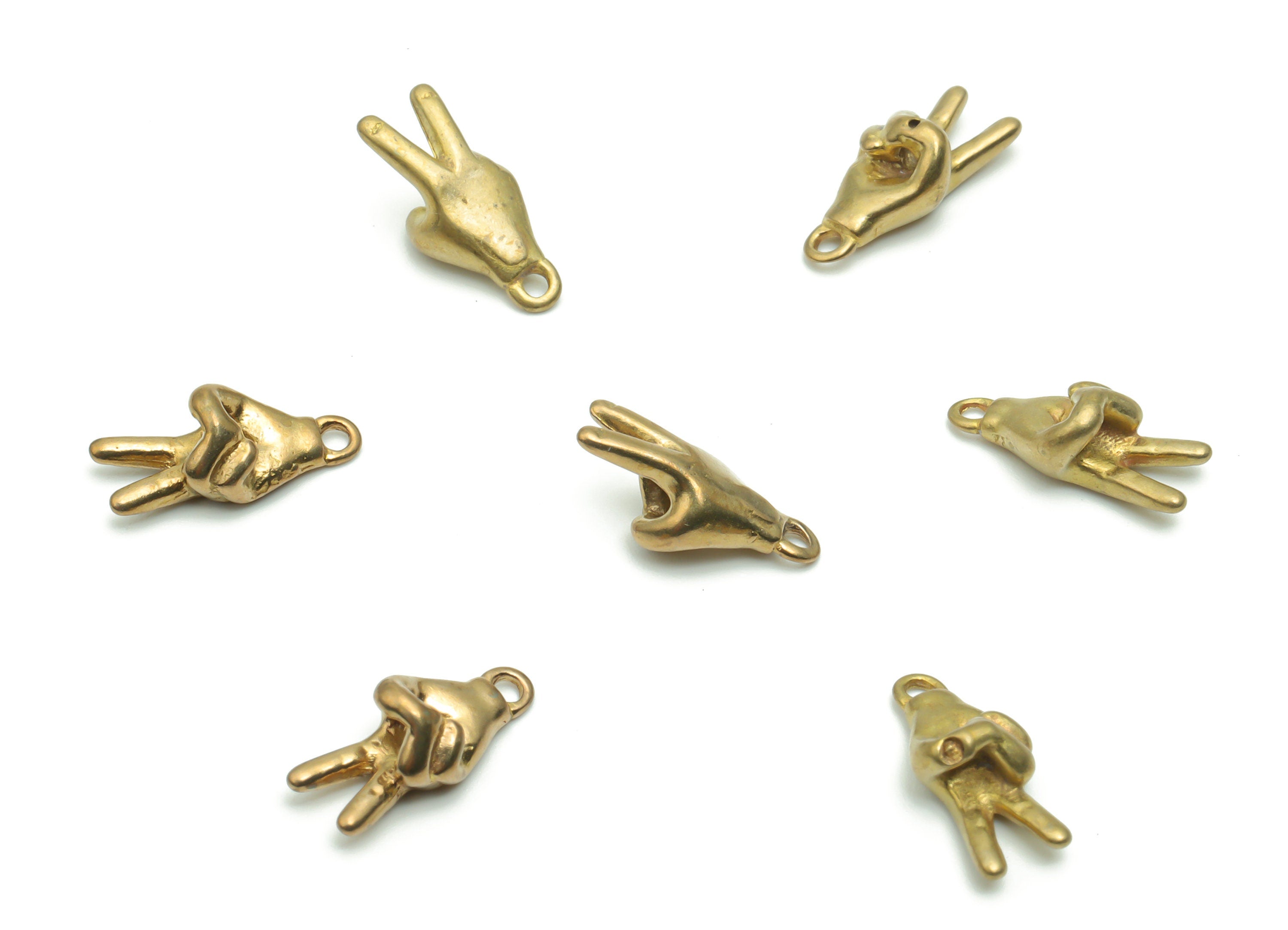 Brass Hand Sign Earring Charms - Raw Brass Hand Yeah Victory Pendant - Jewelry Making Supplies - 13.18x5.99x4.98mm - PP4978 - DOMEDBAZAAR