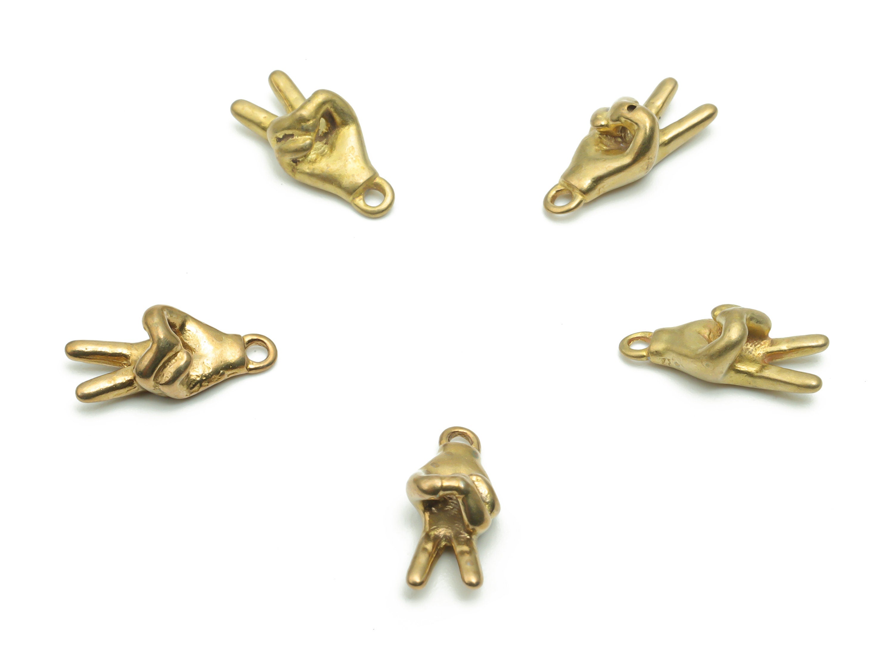 Brass Hand Sign Earring Charms - Raw Brass Hand Yeah Victory Pendant - Jewelry Making Supplies - 13.18x5.99x4.98mm - PP4978 - DOMEDBAZAAR