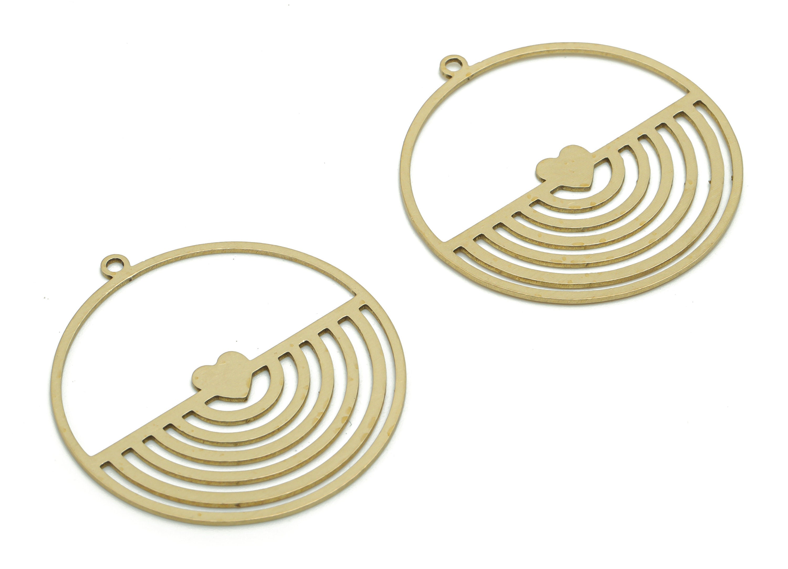 Brass Round Earring Charms - Raw Brass Semicircle Half Moon Heart Pendant - DIY Jewelry Making Supplies - 14.91x11.95x1.22mm - PP4969 - DOMEDBAZAAR