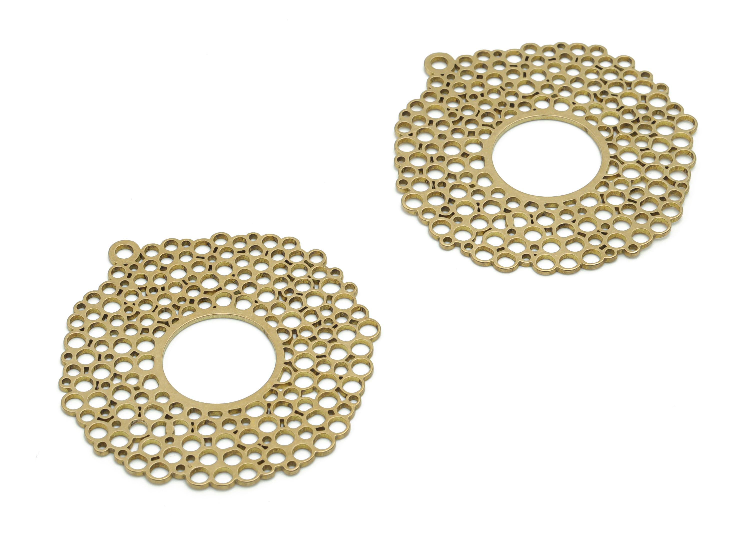 Brass Bubles Round Earring Charms - Raw Brass Bubles Circle Pendant - Jewelry Making Supplies - 40.34x38.48x0.76mm - PPA1054 - DOMEDBAZAAR