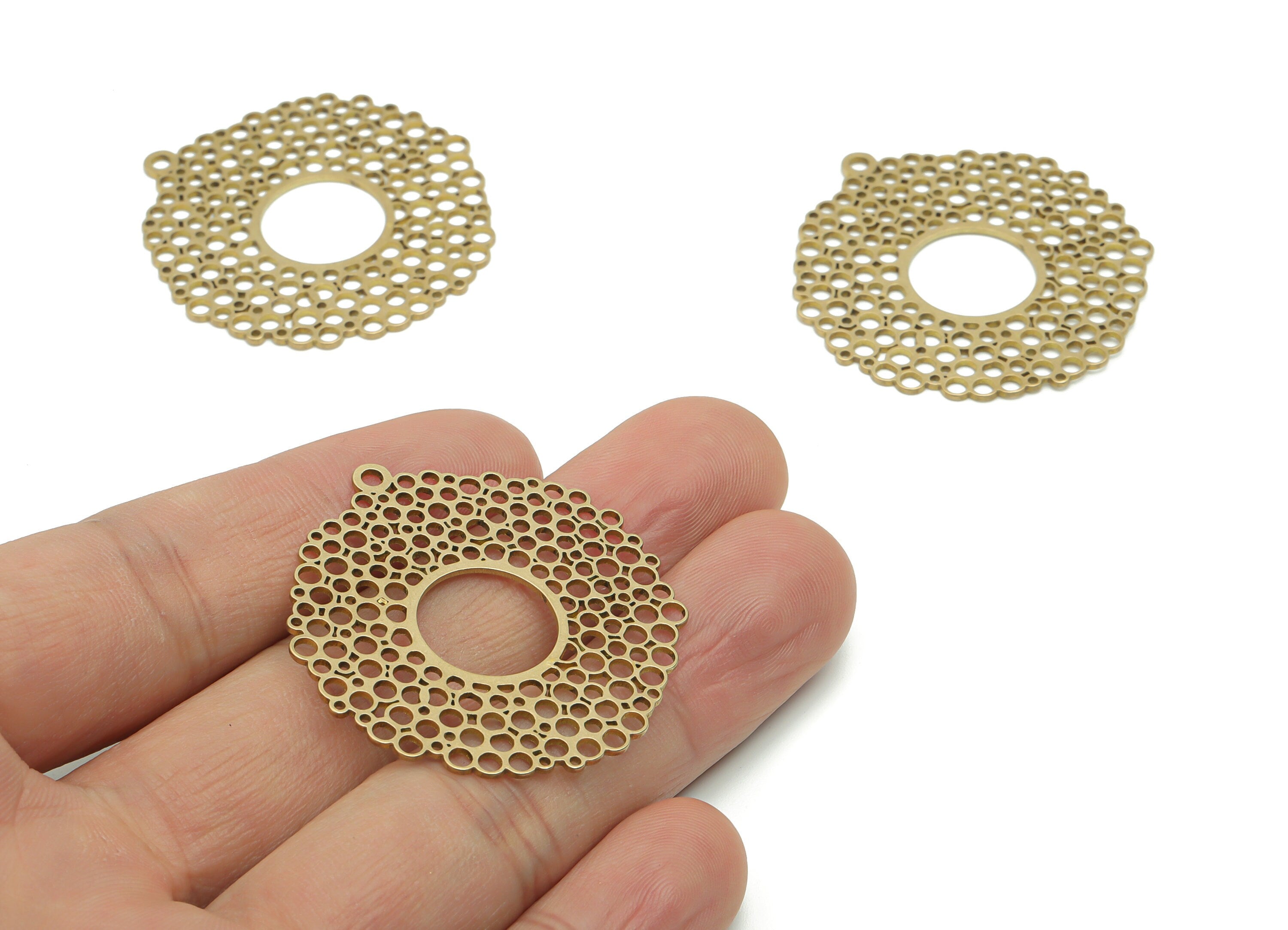 Brass Bubles Round Earring Charms - Raw Brass Bubles Circle Pendant - Jewelry Making Supplies - 40.34x38.48x0.76mm - PPA1054 - DOMEDBAZAAR