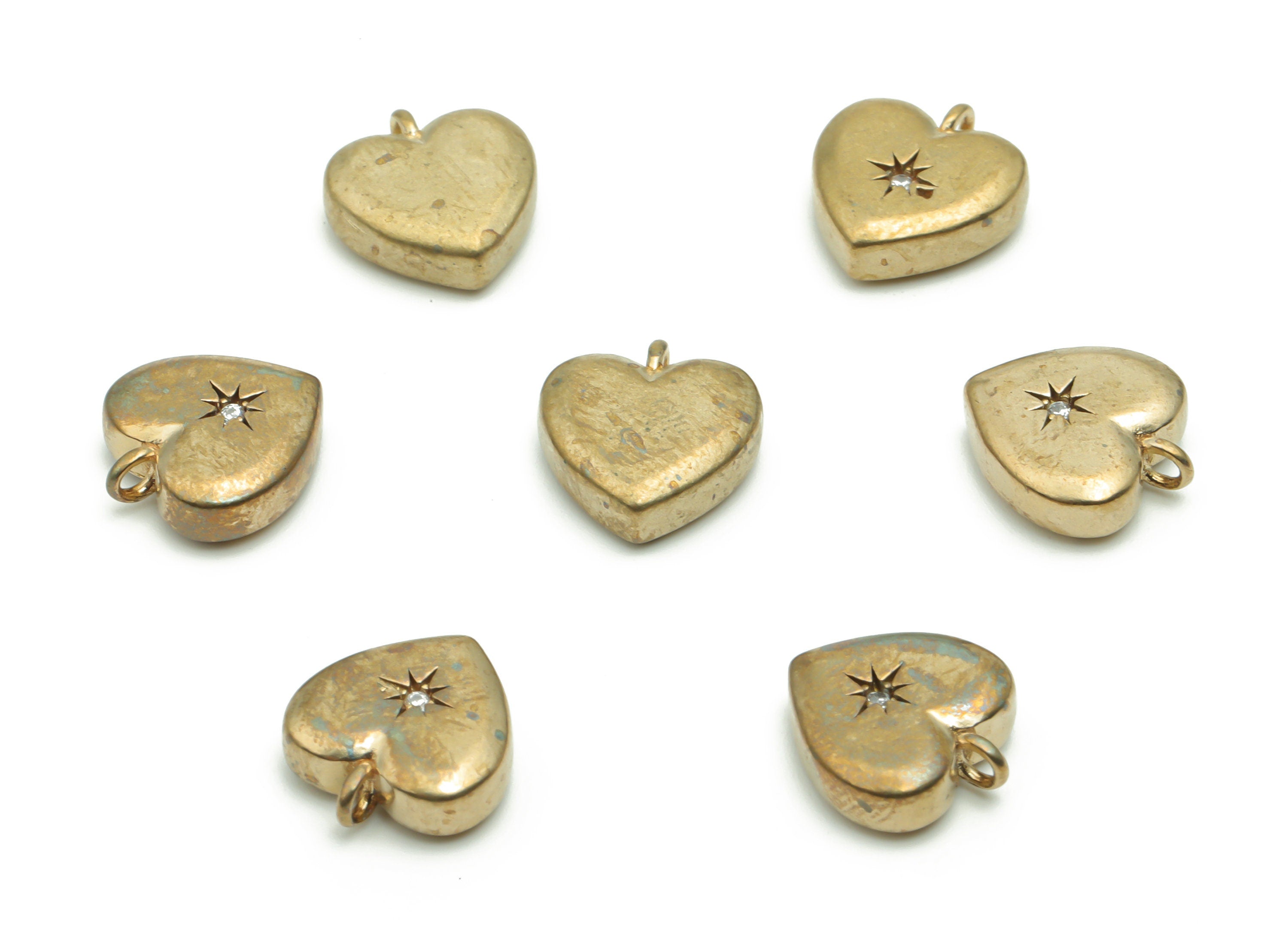 Brass Mini Heart Sun Earring Charms With Zircons - Raw Brass Mini Heart Sun Pendant - Jewelry Making Supplies - 12.15x10.98x3.9mm - PP4984 - DOMEDBAZAAR