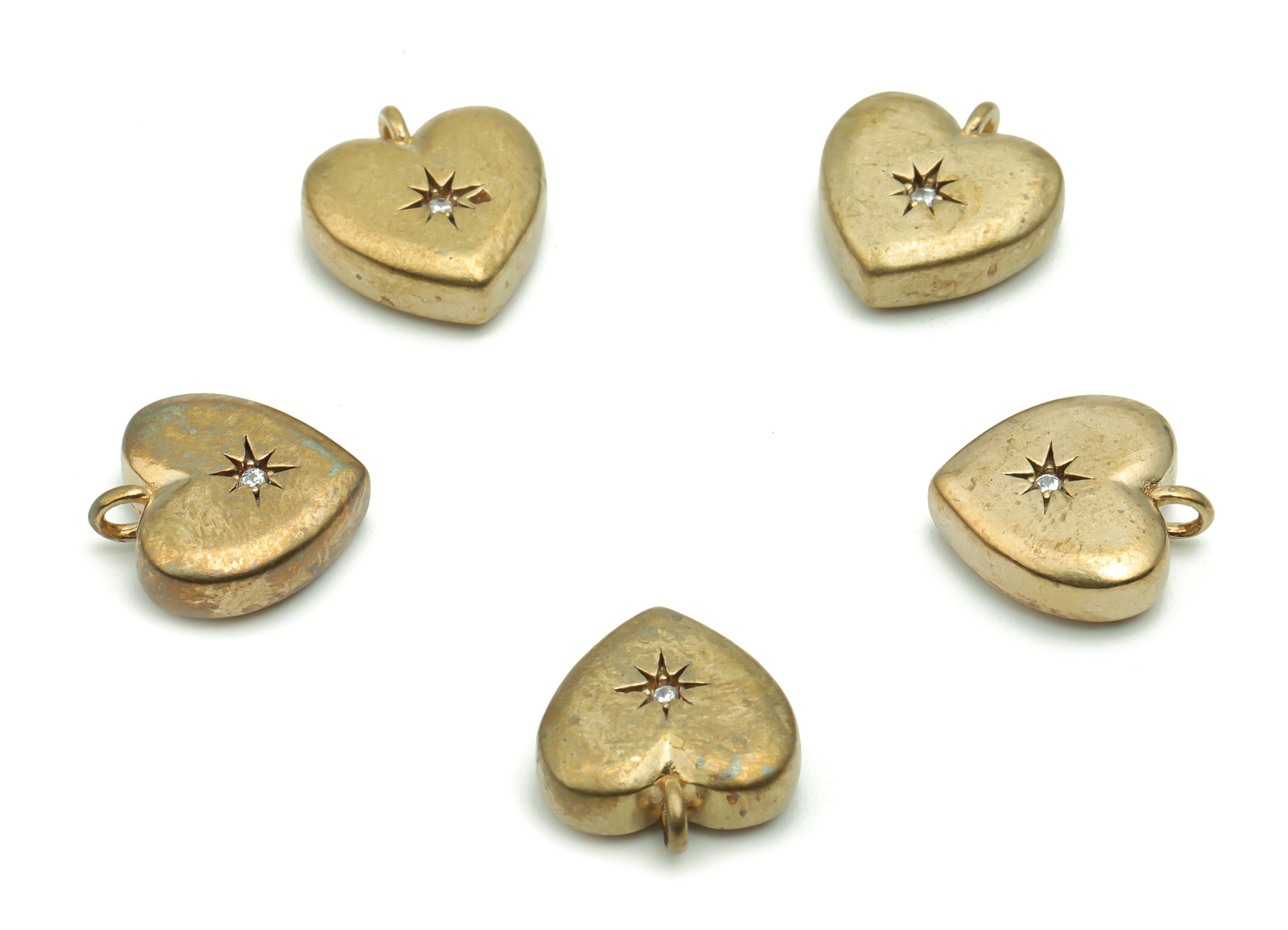 Brass Mini Heart Sun Earring Charms With Zircons - Raw Brass Mini Heart Sun Pendant - Jewelry Making Supplies - 12.15x10.98x3.9mm - PP4984 - DOMEDBAZAAR