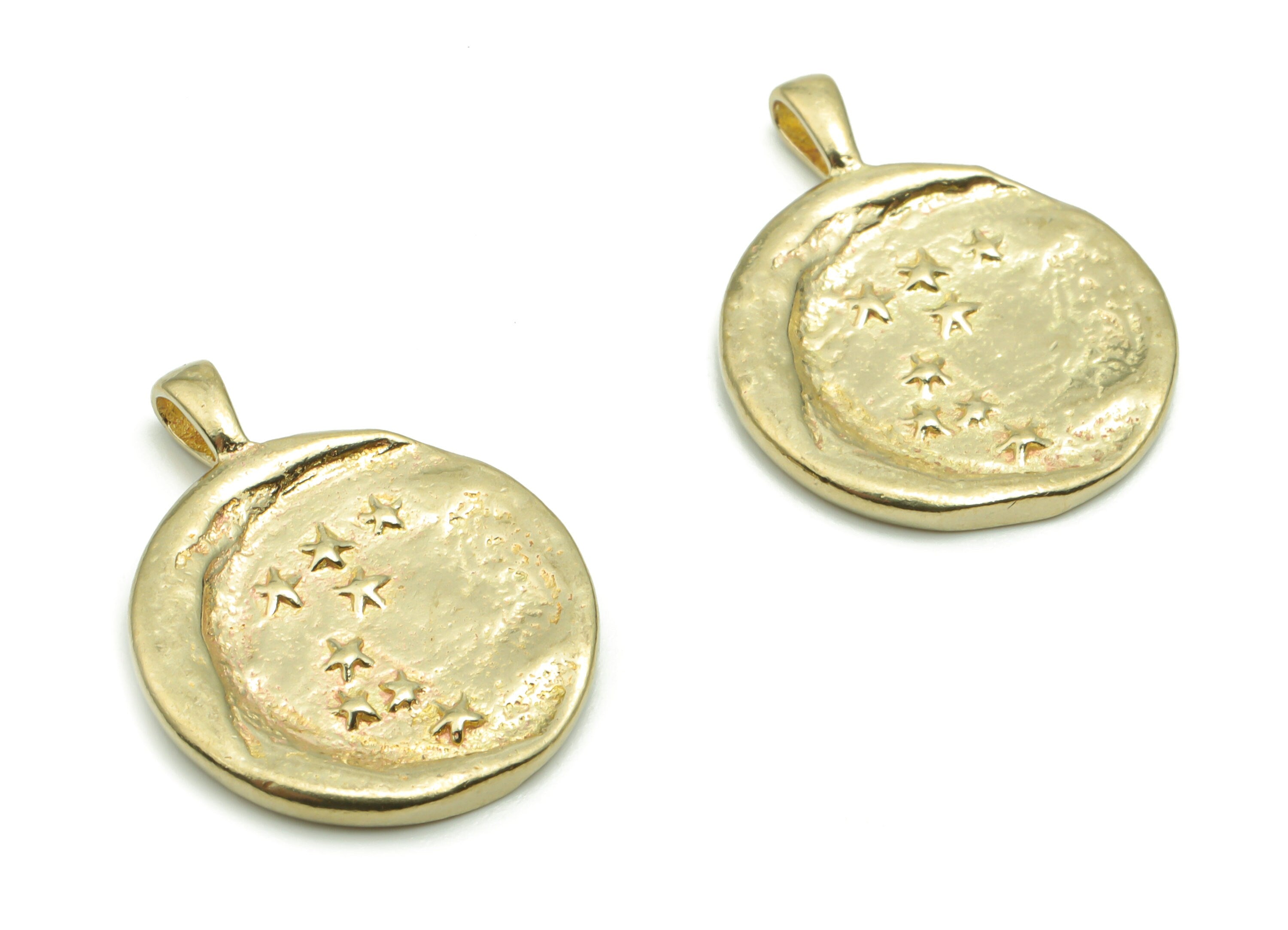 Brass Round Moon Star Earring Charms - Raw Brass Circle Crescent Pendant - DIY Jewelry Making Supplies - 21.65x17.26x1.68mm - PP5033 - DOMEDBAZAAR