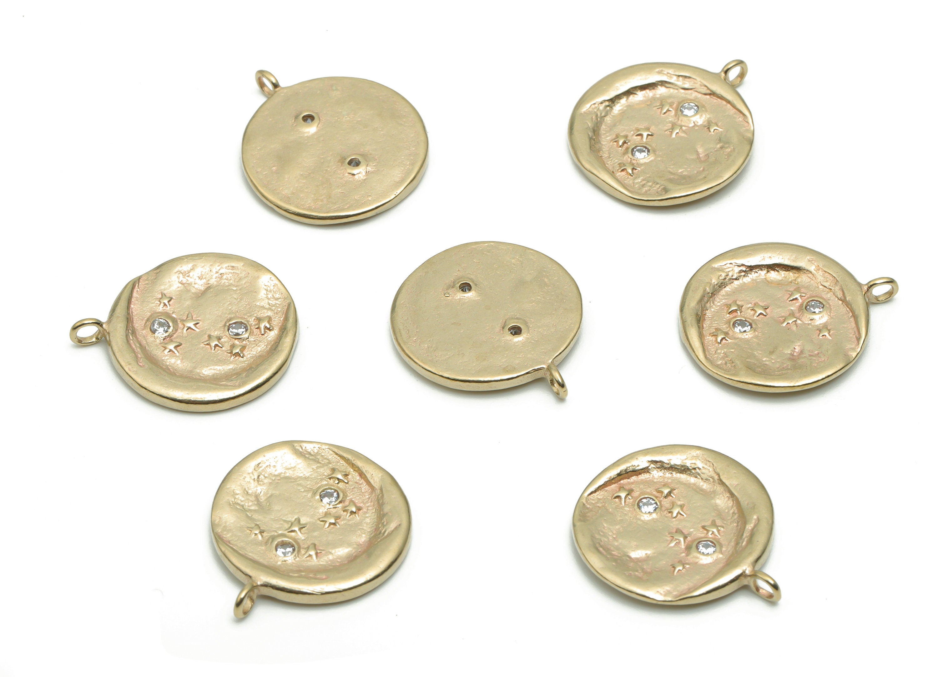 Brass Mini Round Moon Star Earring Charms With Zircons - Raw Brass Circle Crescent Pendant - Jewelry Supplies - 19.18x16.5x1.65mm - PP5047 - DOMEDBAZAAR