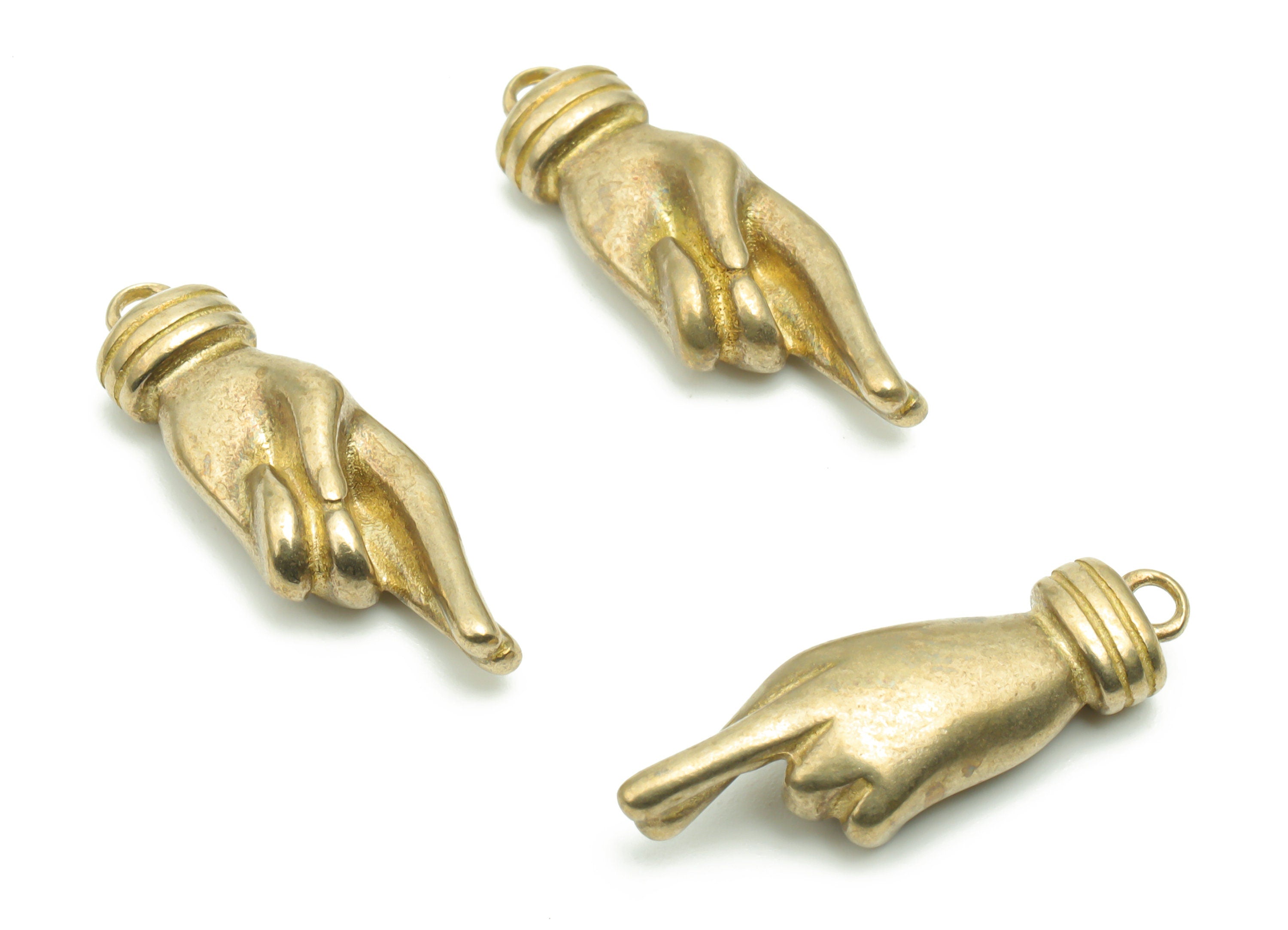 Brass Hand Sign Earring Charms - Raw Brass Love Hand Pendant - DIY Jewelry Making Supplies - 24.38x8.37x5.03mm - PP4977 - DOMEDBAZAAR