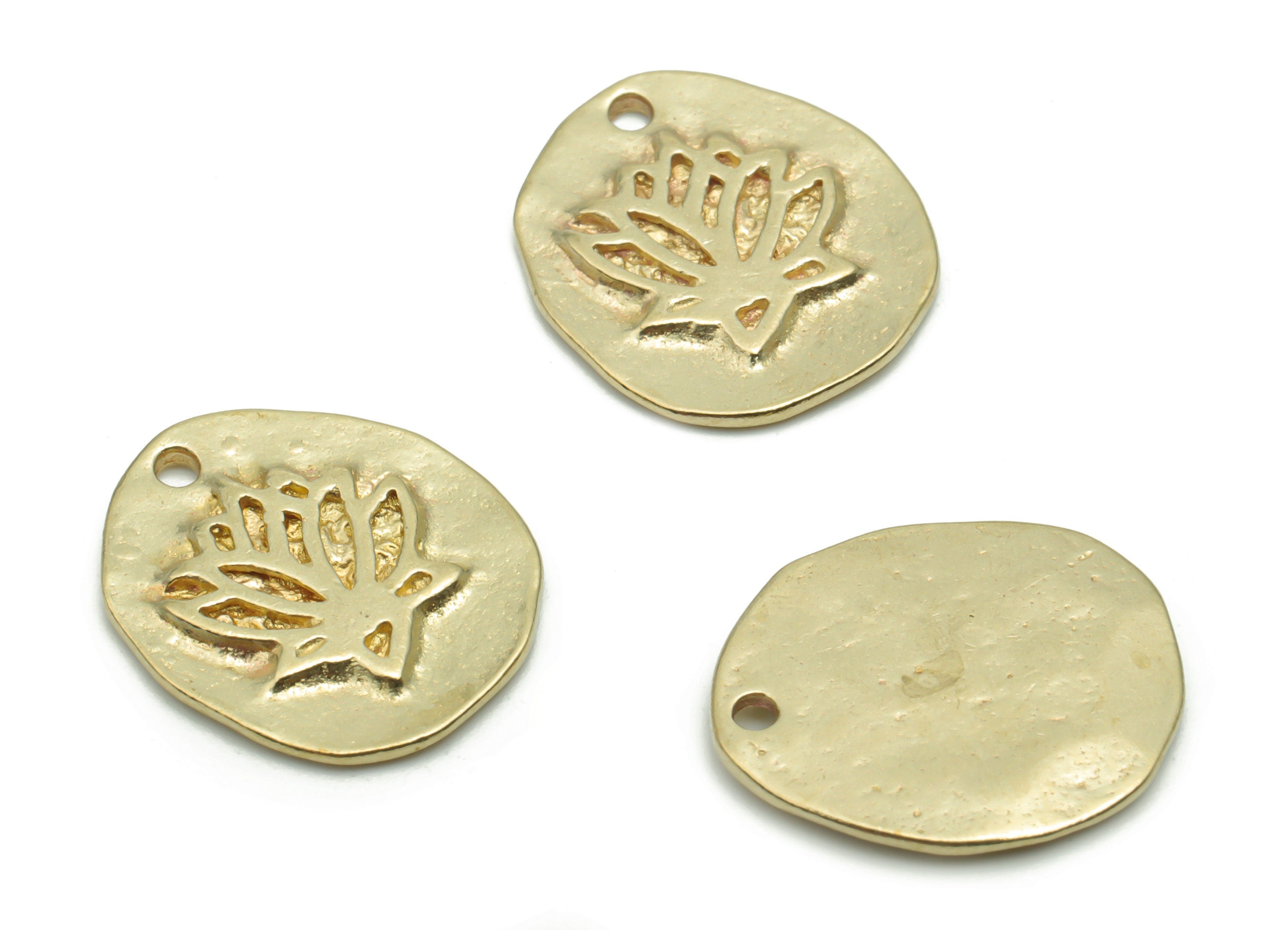 Brass Mini Round Lotus Earring Charms - Raw Brass Lotus Engraved Pendant - DIY Jewelry Making Supplies - 15.49x13.58x1.48mm - PP5035 - DOMEDBAZAAR