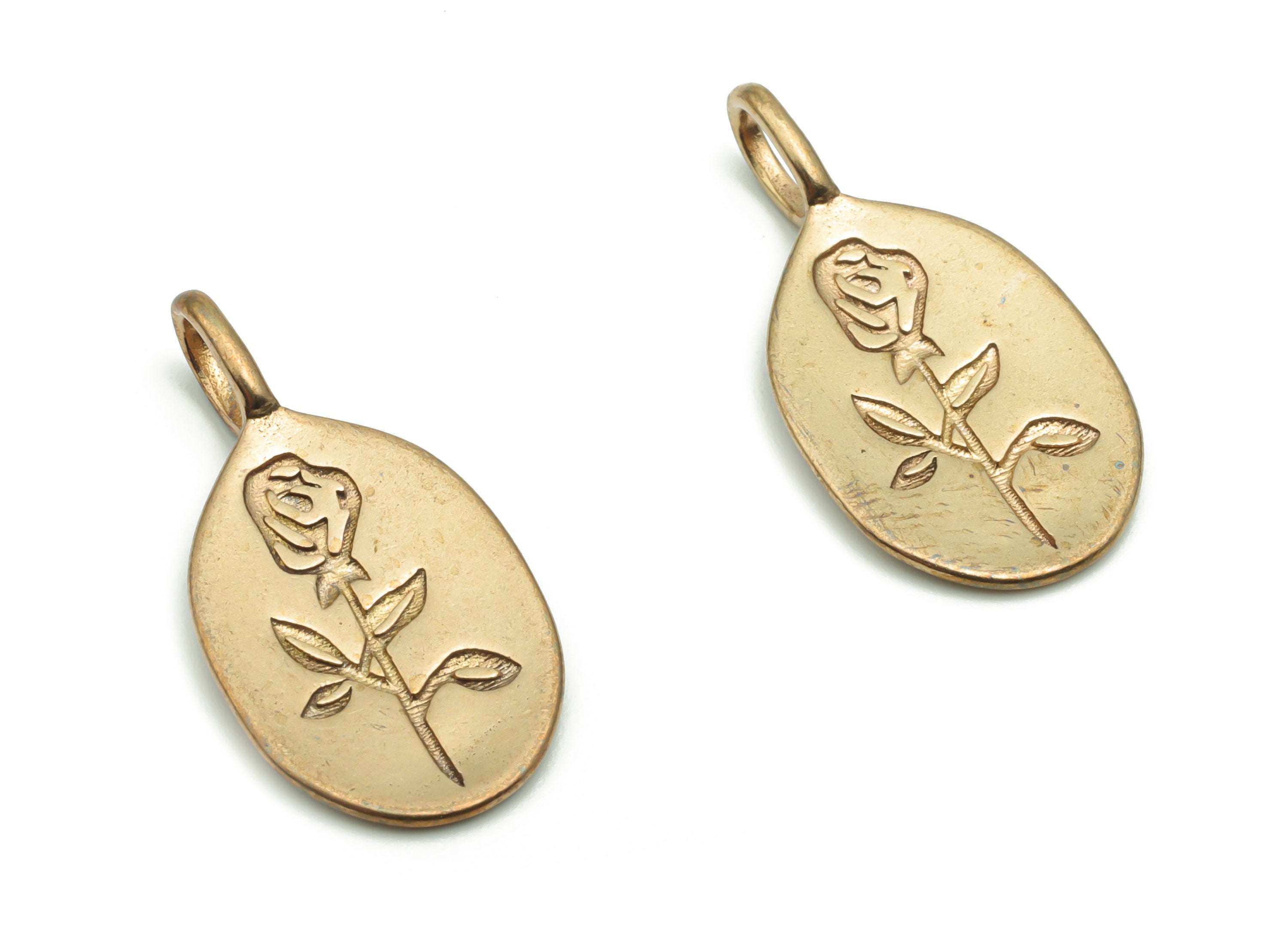 Brass Drop Rose Flower Earring Charms - Raw Brass Flower Engraved Pendant - DIY Jewelry Making Supplies - 25.79x13.2x1.36mm - PP4990 - DOMEDBAZAAR