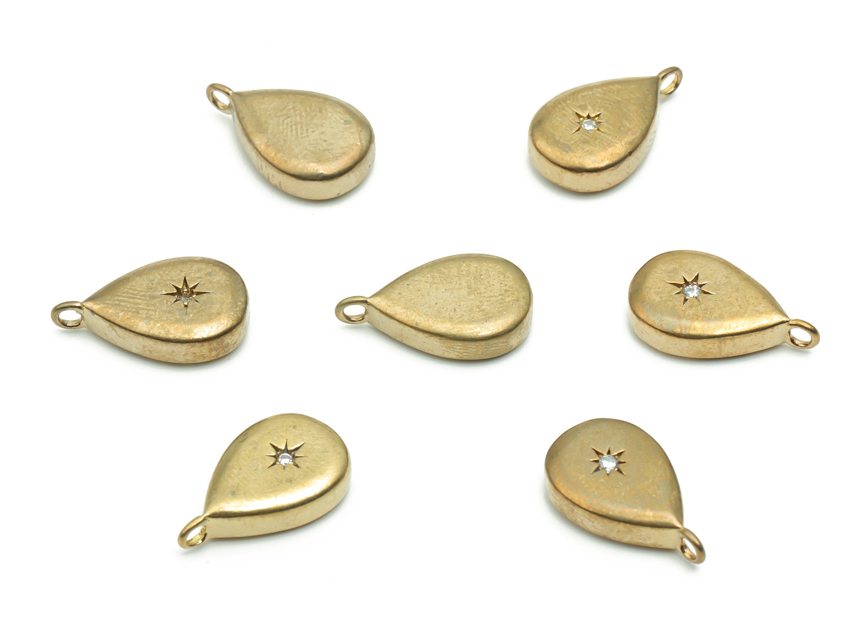 Brass Mini Drop Sun Earring Charms With Zircons - Raw Brass Drop Sun Pendant - Jewelry Making Supplies - 16.13x9.33x3.85mm - PP4991 - DOMEDBAZAAR