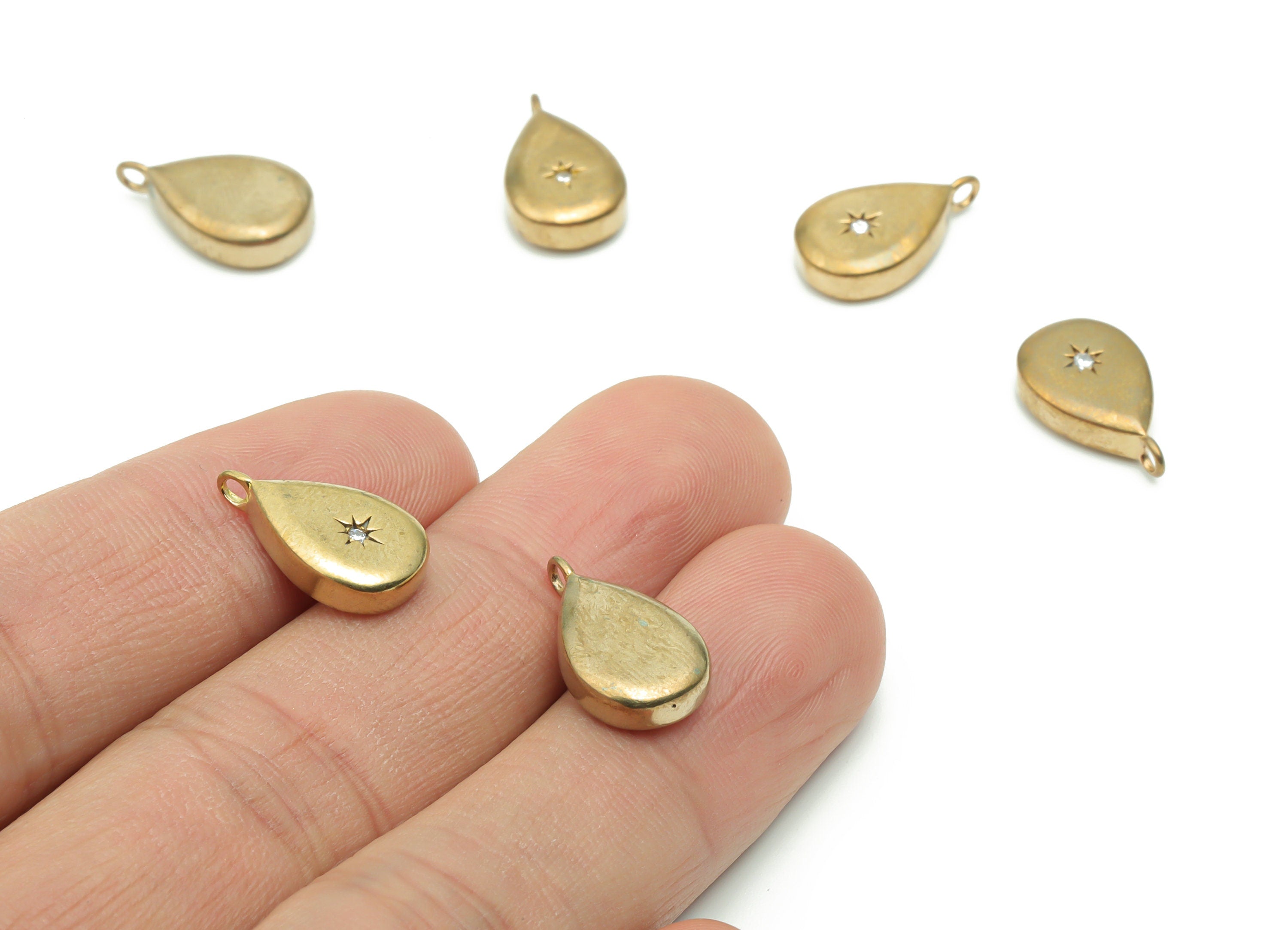 Brass Mini Drop Sun Earring Charms With Zircons - Raw Brass Drop Sun Pendant - Jewelry Making Supplies - 16.13x9.33x3.85mm - PP4991 - DOMEDBAZAAR