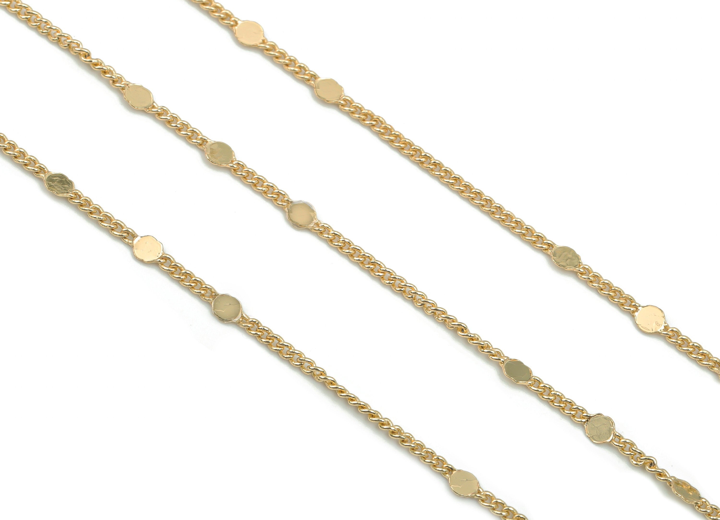 Hammer Round Satellite Curb Chain - 18K Real Gold Plated Brass Satellite Chain - Mini Link Soldered Curb Chain - 0.09&quot;x0.09&quot;x0.01&quot; RGP4134 - DOMEDBAZAAR