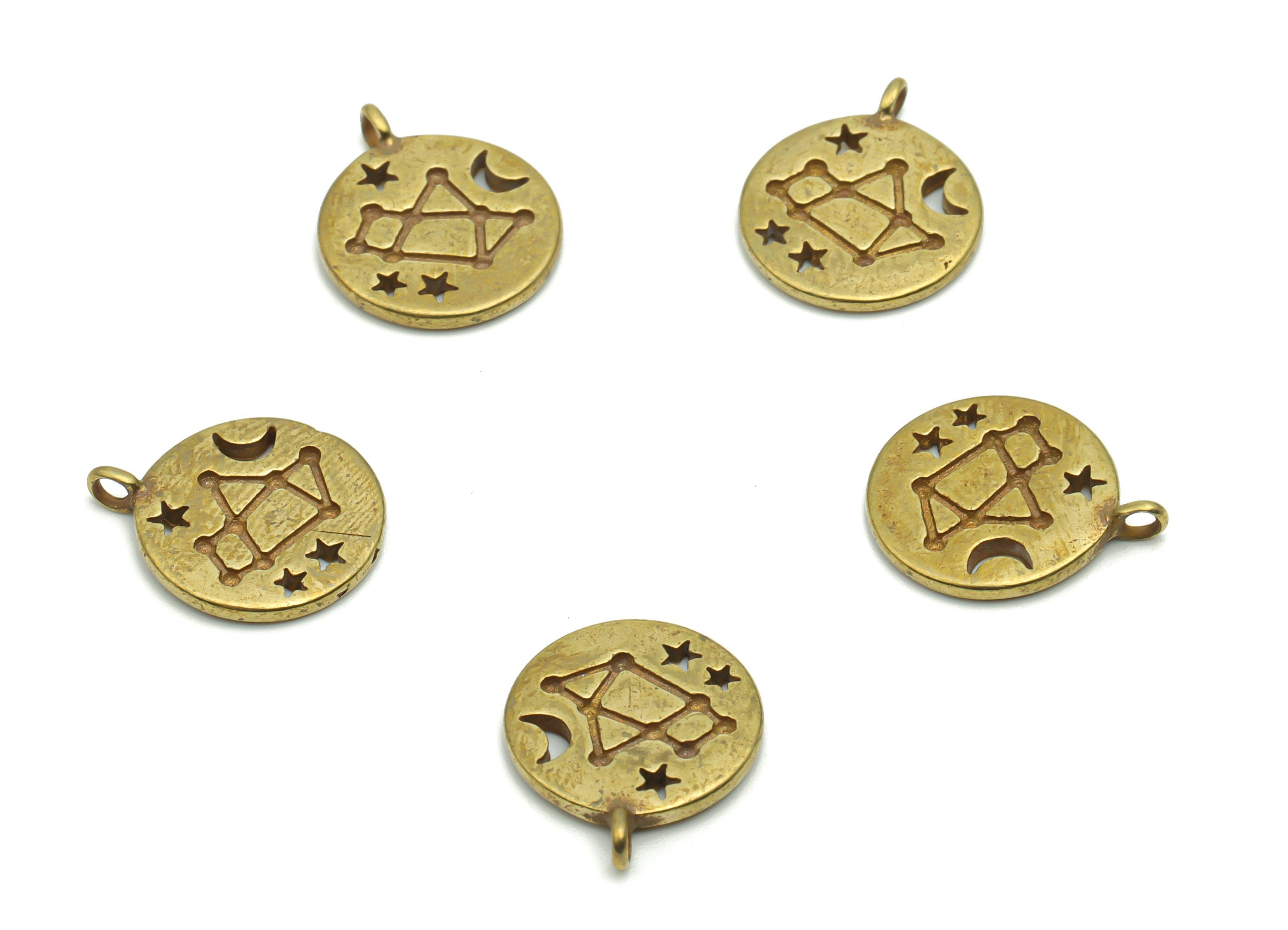 Brass Round Crescent Constellation Earring Charms - Raw Brass Circle Moon Star Space Pendant - Jewelry Supplies - 16.72x13.82x1.6mm -PP4992 - DOMEDBAZAAR