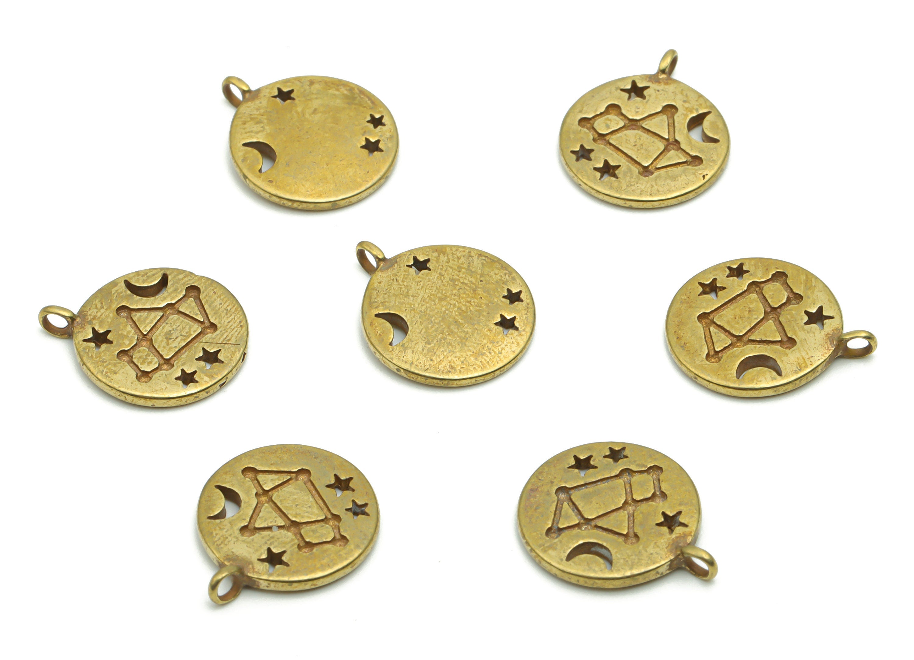 Brass Round Crescent Constellation Earring Charms - Raw Brass Circle Moon Star Space Pendant - Jewelry Supplies - 16.72x13.82x1.6mm -PP4992 - DOMEDBAZAAR