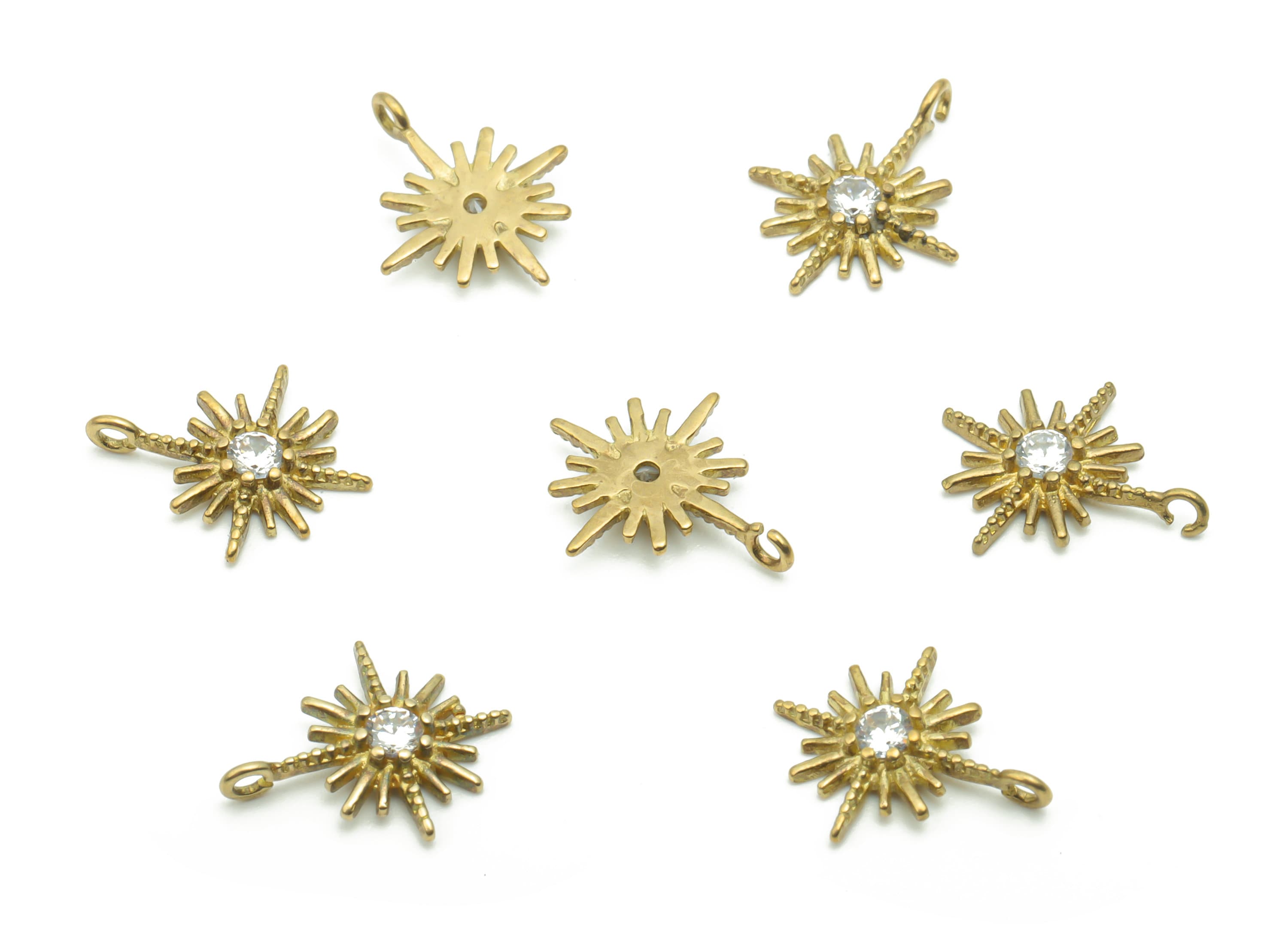 Brass Planet Earring Charms With Zircons - Raw Brass Mini Star Pendant - Jewelry Making Supplies - 13.3x10.89x1.78mm - PP4980 - DOMEDBAZAAR