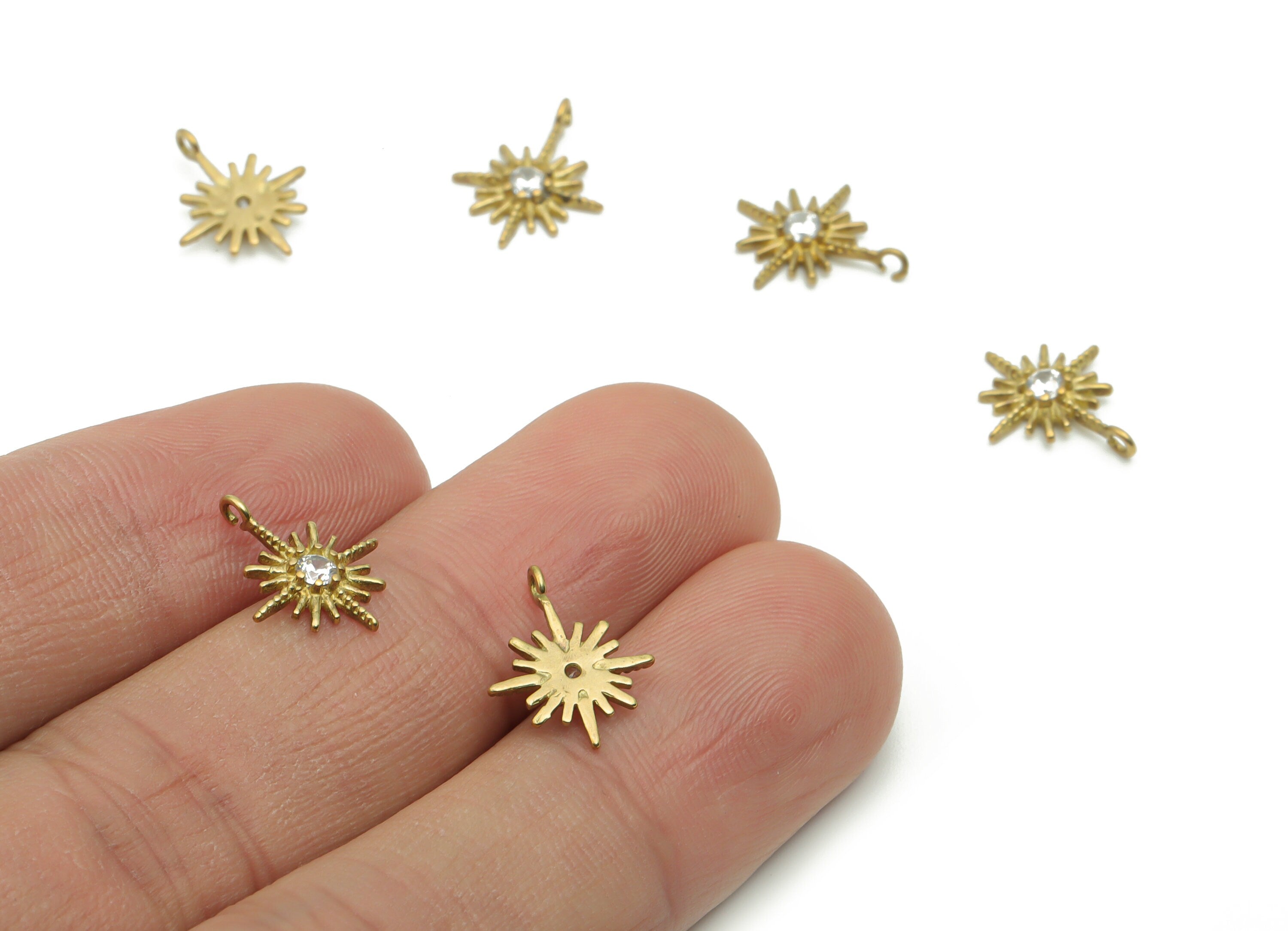 Brass Planet Earring Charms With Zircons - Raw Brass Mini Star Pendant - Jewelry Making Supplies - 13.3x10.89x1.78mm - PP4980 - DOMEDBAZAAR