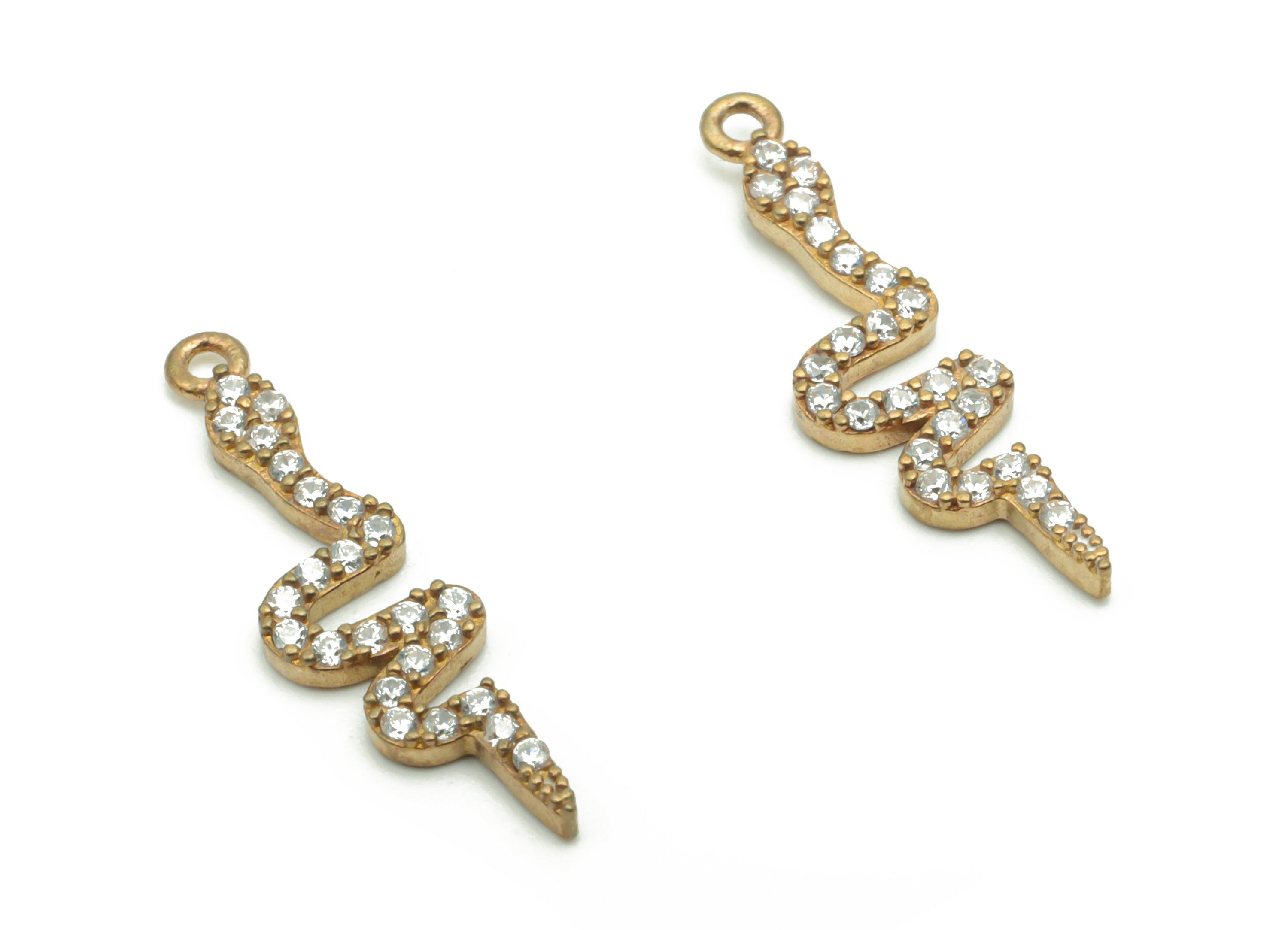 Brass Mini Snake Earring Charms With Zircons - Raw Brass Mini Snake Pendant - Jewelry Making Supplies - 20.5x5.47x1.42mm - PP4985 - DOMEDBAZAAR