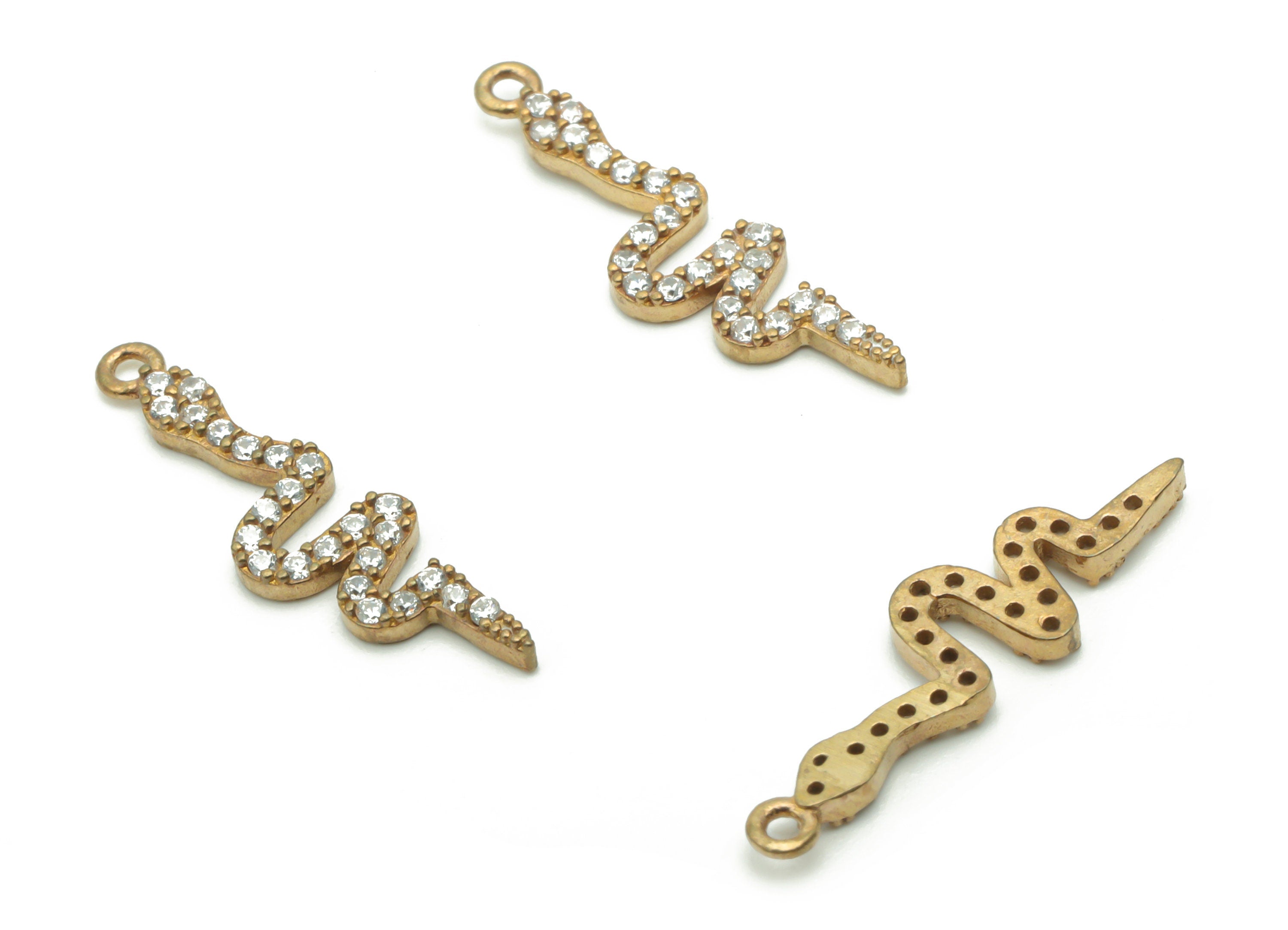 Brass Mini Snake Earring Charms With Zircons - Raw Brass Mini Snake Pendant - Jewelry Making Supplies - 20.5x5.47x1.42mm - PP4985 - DOMEDBAZAAR