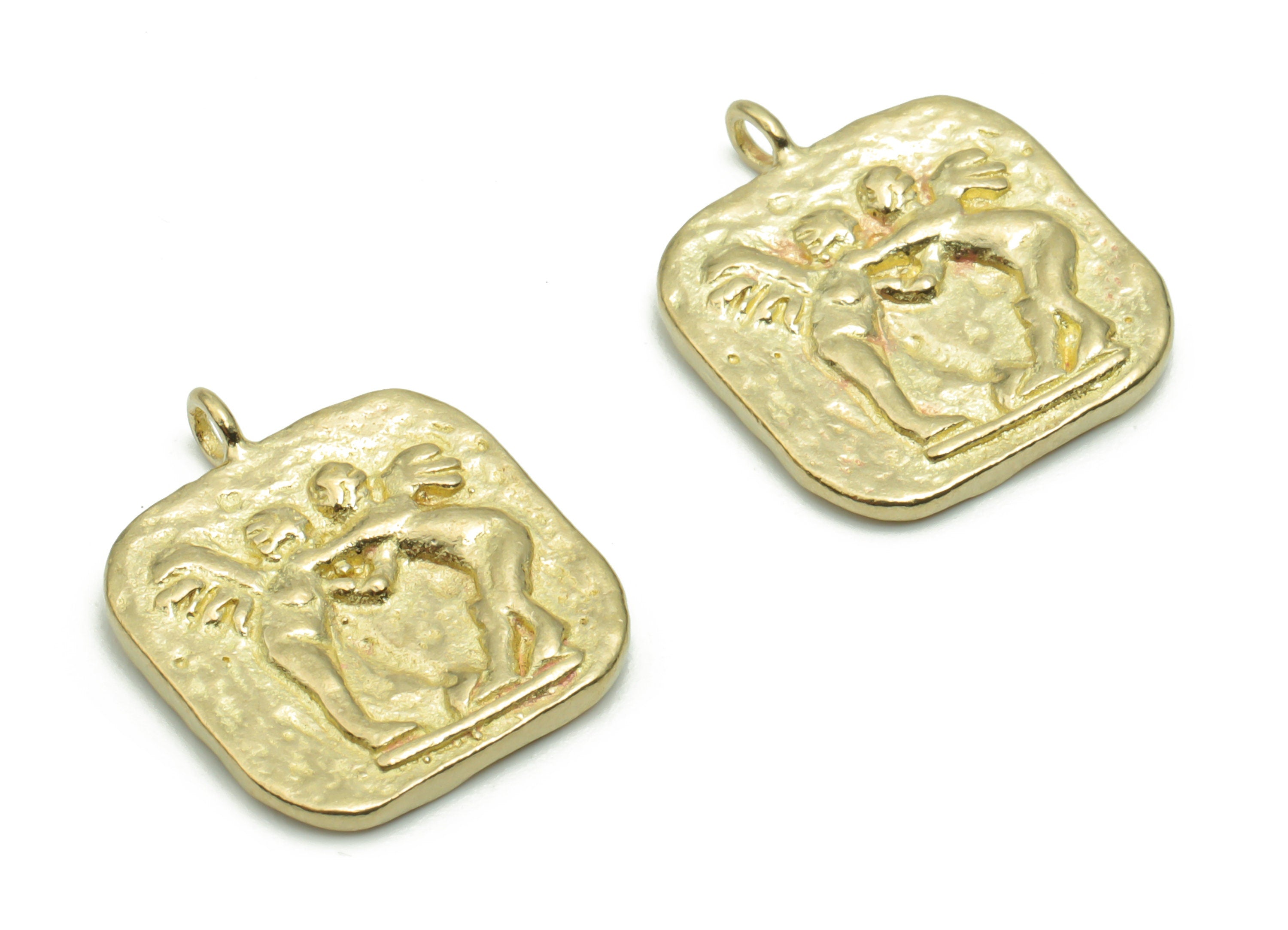 Brass Hammered Angel Hug Earring Charms - Raw Brass Square Compass Angels Pendant - Jewelry Making Supplies - 17.48x14.55x2.03mm - PP5030 - DOMEDBAZAAR