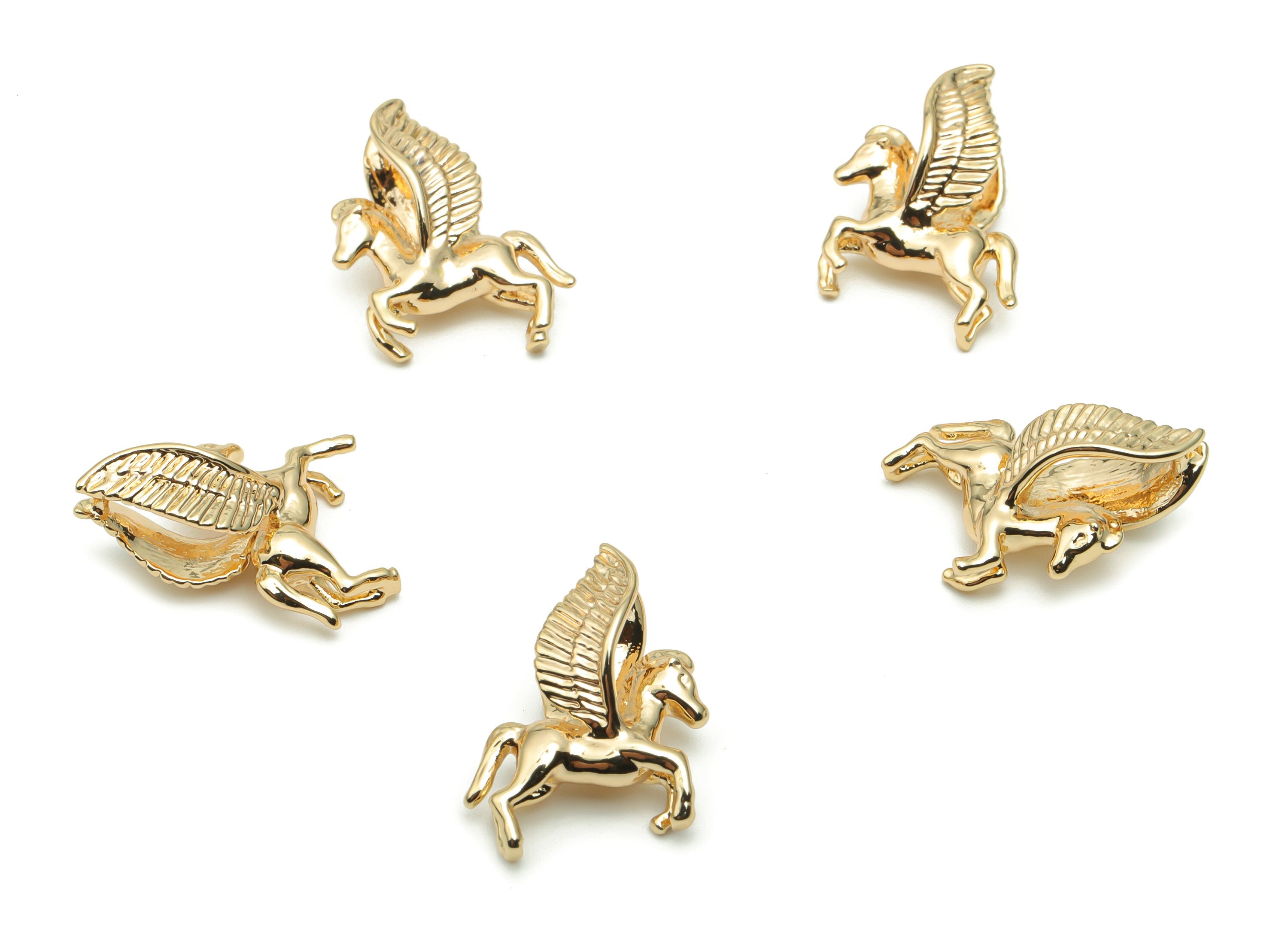 Brass Running Horse Earring Connector - Gold Pegasus Wing Charms and Pendant - 18K Real Gold Plated Brass - 14.21x3.36x1.51mm - RGP4238 - DOMEDBAZAAR
