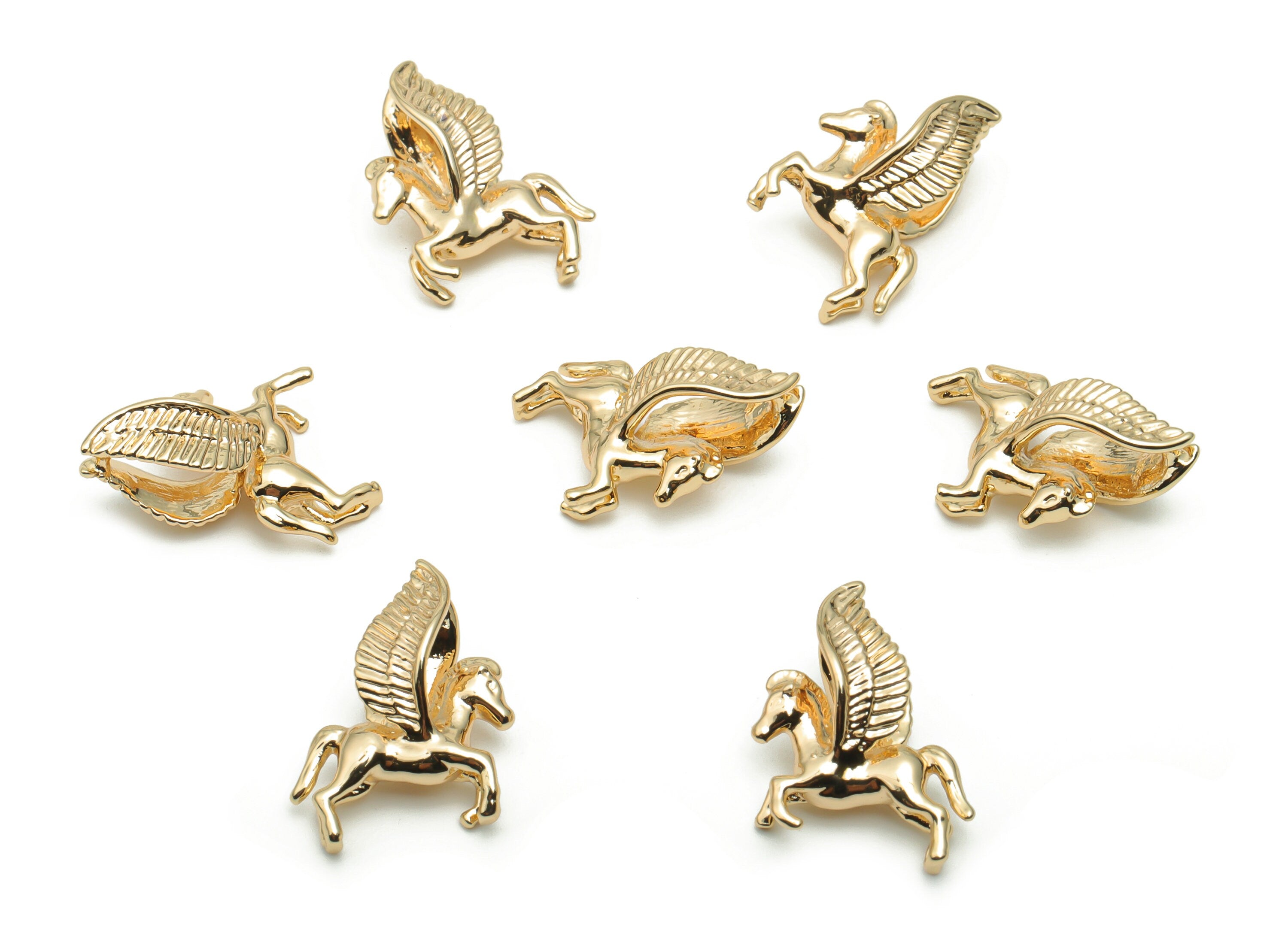 Brass Running Horse Earring Connector - Gold Pegasus Wing Charms and Pendant - 18K Real Gold Plated Brass - 14.21x3.36x1.51mm - RGP4238 - DOMEDBAZAAR