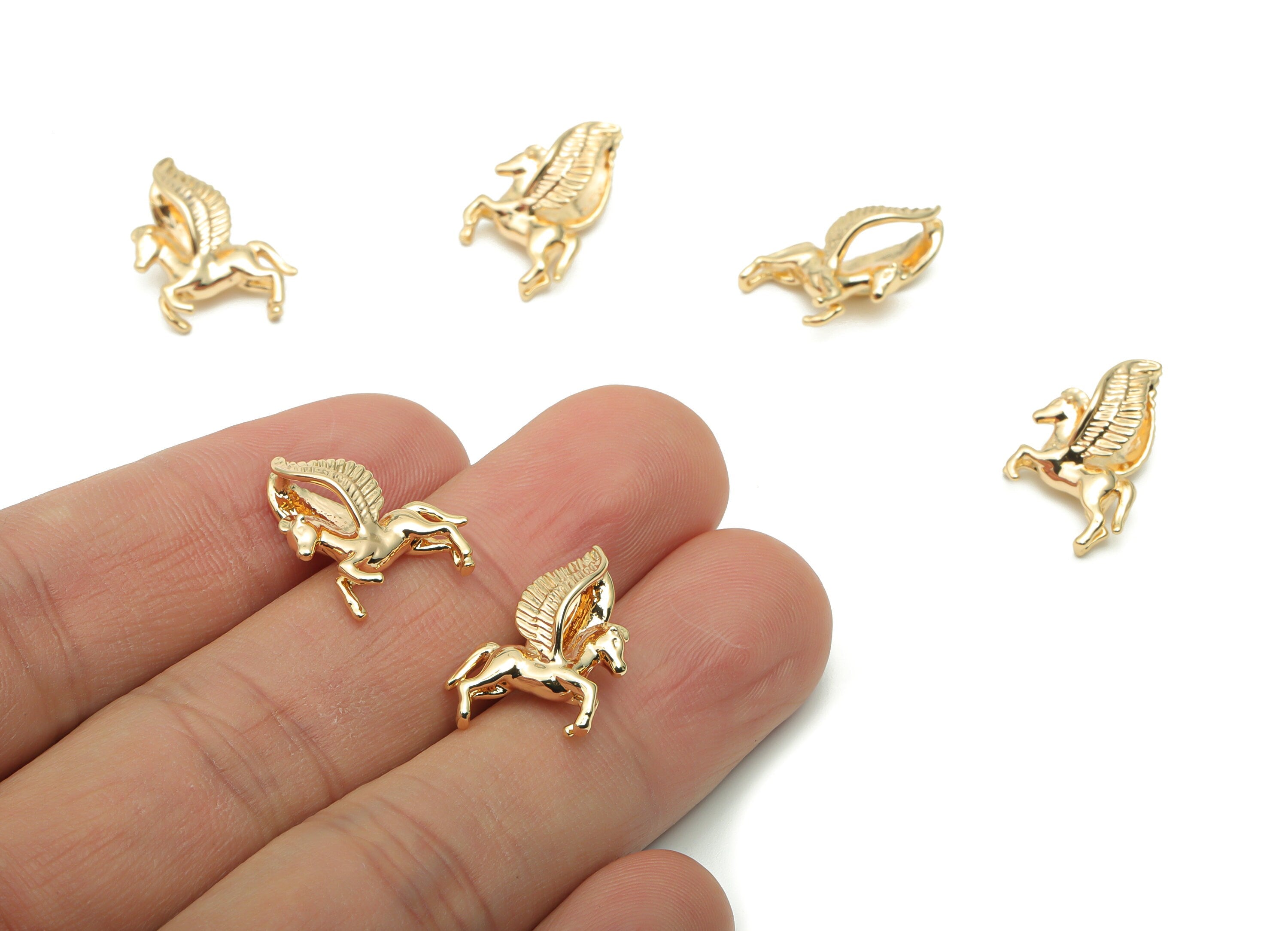 Brass Running Horse Earring Connector - Gold Pegasus Wing Charms and Pendant - 18K Real Gold Plated Brass - 14.21x3.36x1.51mm - RGP4238 - DOMEDBAZAAR