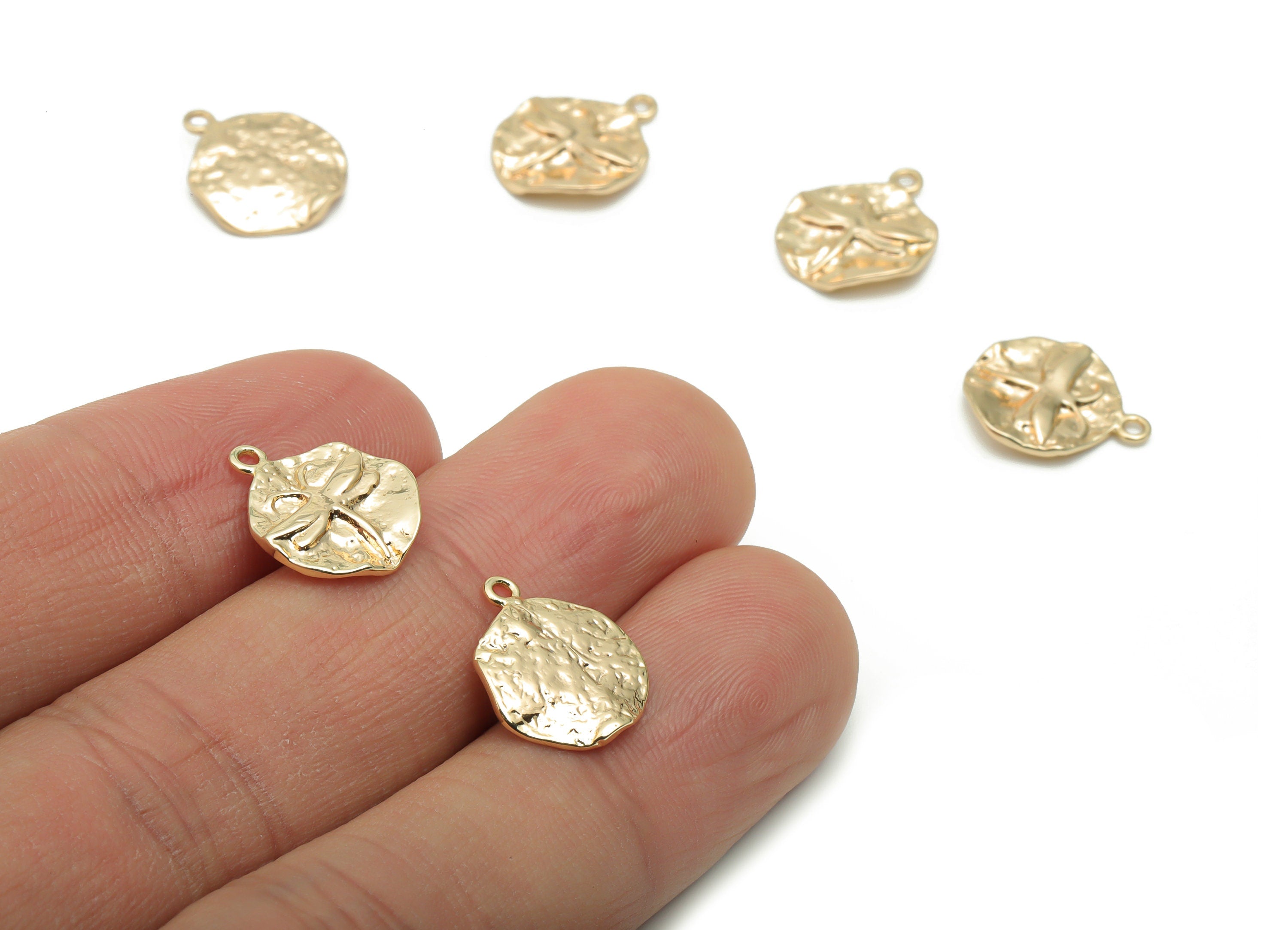 Brass Hammered Round Dragonfly Earring Charms - Gold Circle Dragonfly Pendant - 18K Real Gold Plated Brass - 14.01x11.55x1.87mm - RGP4249 - DOMEDBAZAAR