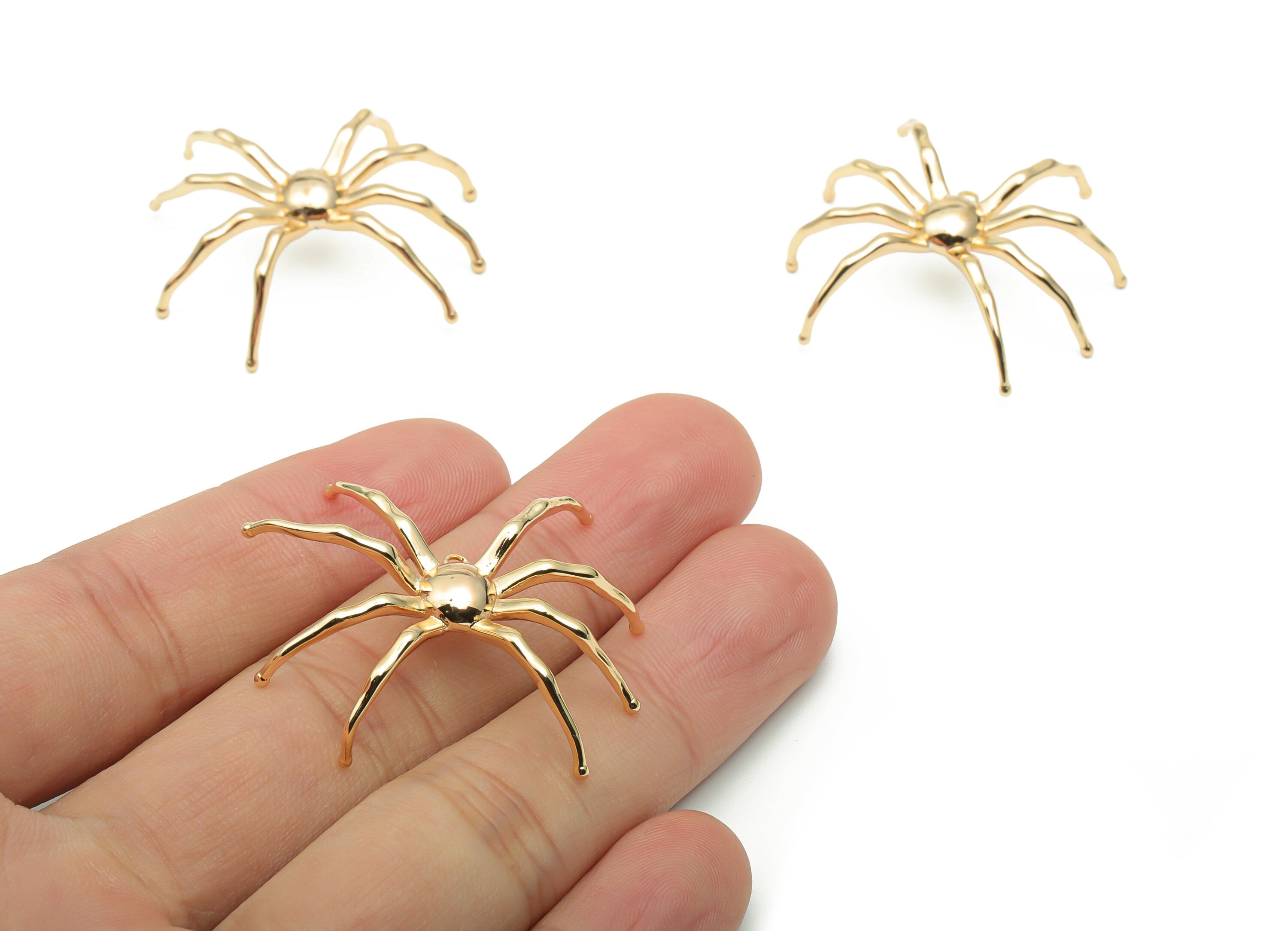 Brass Crawling Spider Earring Charms - Gold Crawling Spider Pendant - 18K Real Gold Plated Brass - Jewelry Supplies - 38x32.2x4.1mm -RGP4267 - DOMEDBAZAAR