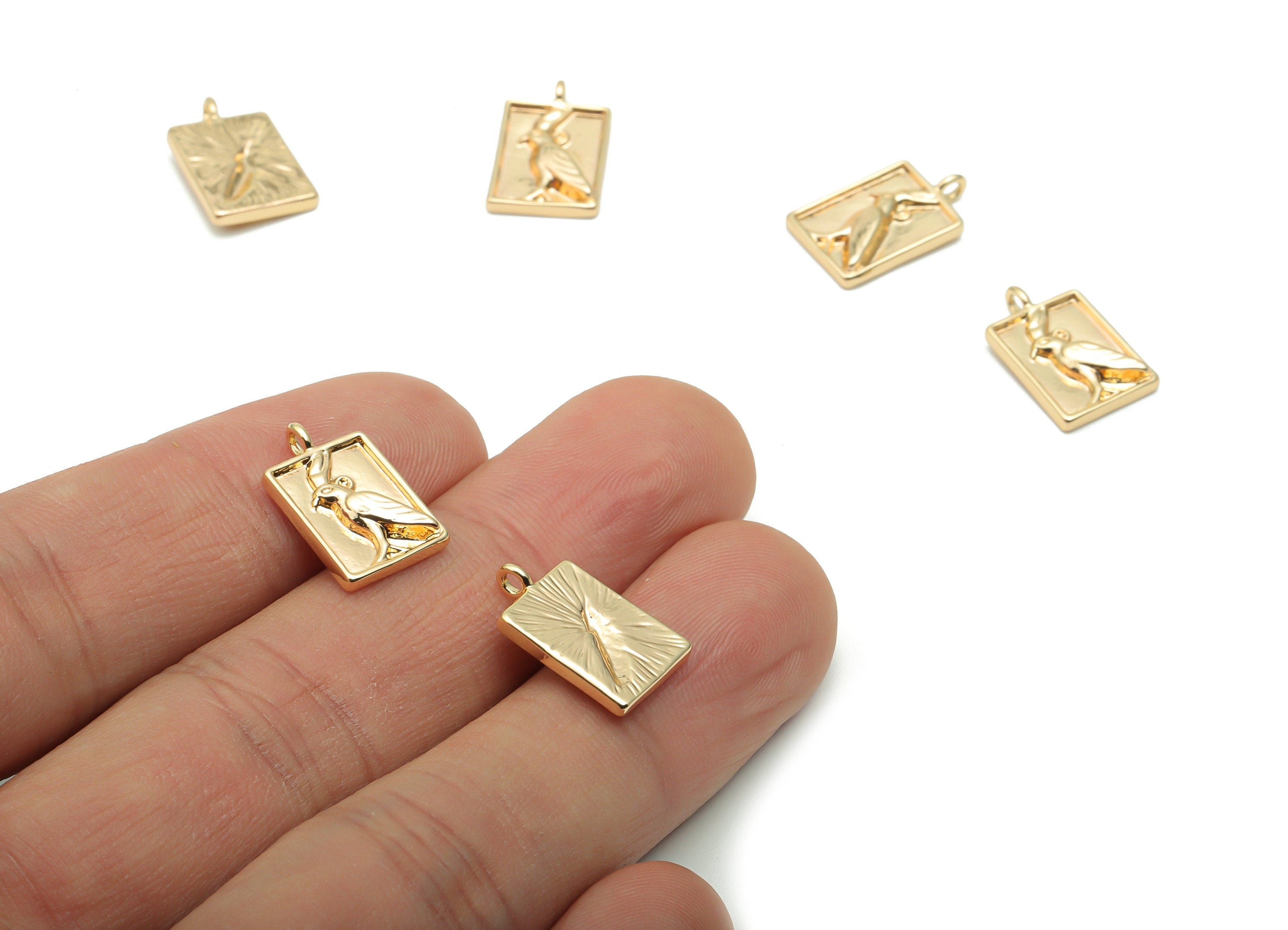 Brass Rectangle Parrot Earring Charms - Gold Bird Pendant - 18K Real Gold Plated Brass - Jewelry Supplies - 15.69x9.81x2.57mm - RGP4211 - DOMEDBAZAAR