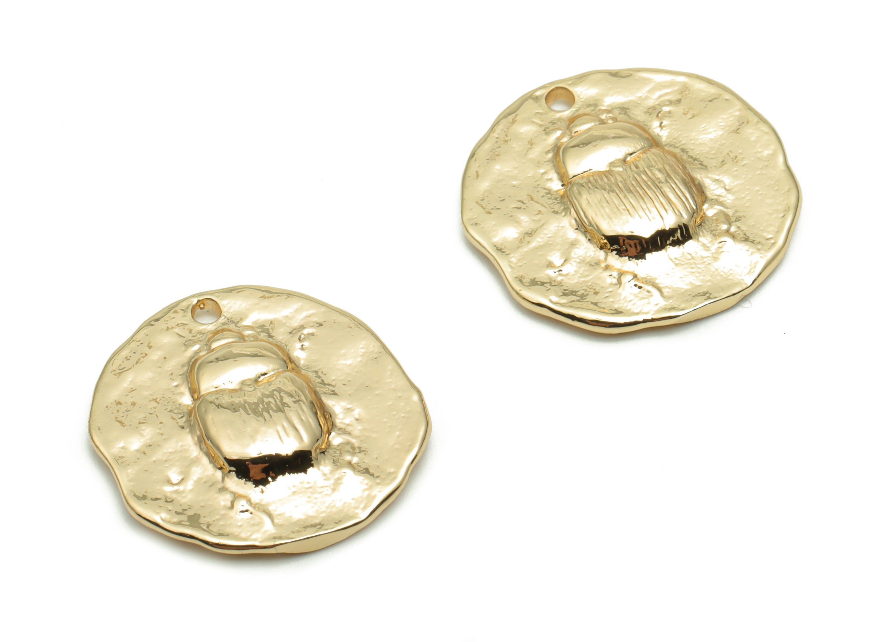 Brass Round Beetle Earring Charms - Gold Insect Circle Pendant - Old Age Charm - 18K Real Gold Plated Brass - 17.43x16.9x2.96mm - RGP4257 - DOMEDBAZAAR