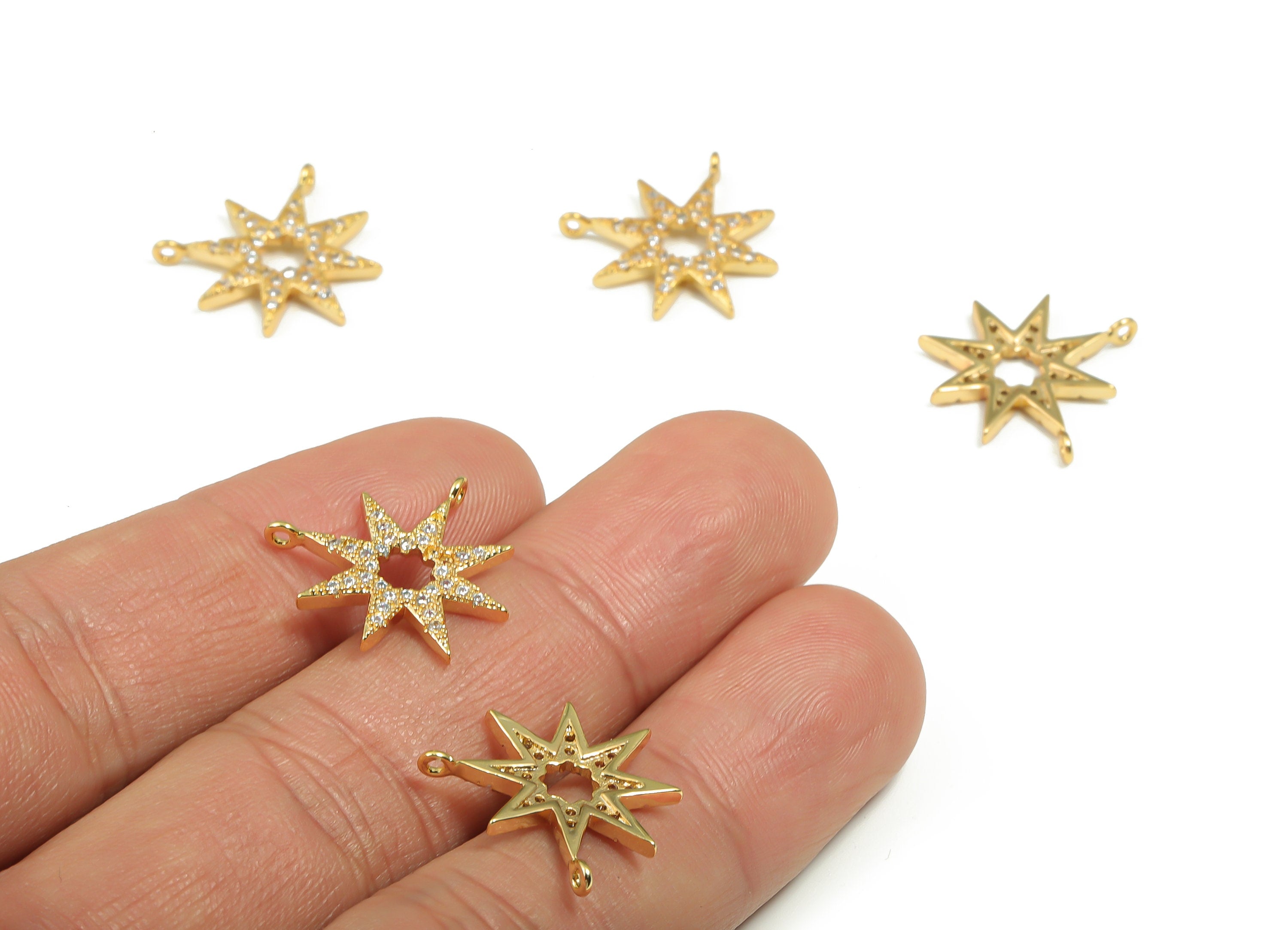 Brass Star Earring Charms With Zircons - Gold Star Pendant - 18K Real Gold Plated Brass - Jewelry Supplies - 19.29x17.05x2.04mm - RGP4143 - DOMEDBAZAAR